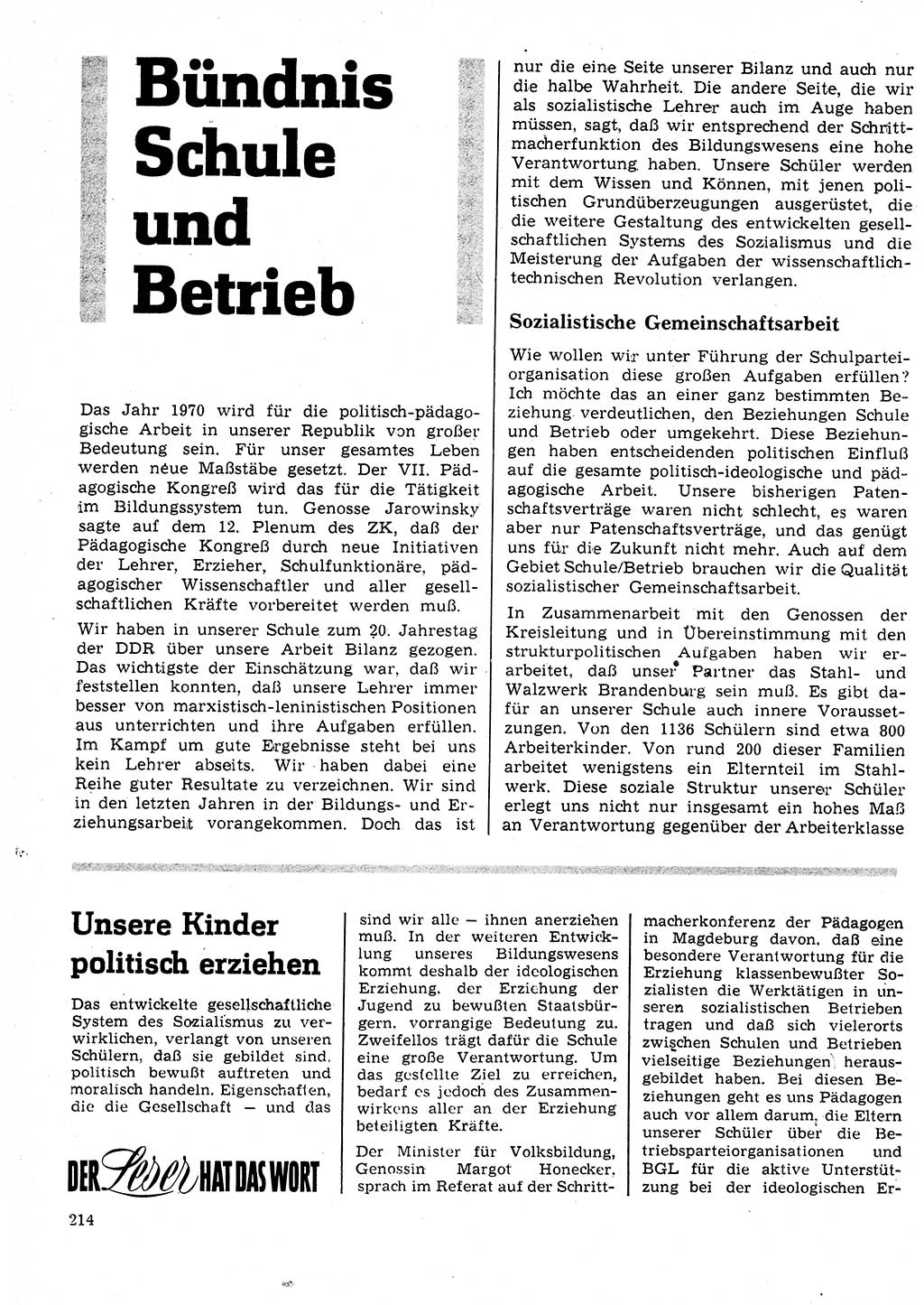 Neuer Weg (NW), Organ des Zentralkomitees (ZK) der SED (Sozialistische Einheitspartei Deutschlands) für Fragen des Parteilebens, 25. Jahrgang [Deutsche Demokratische Republik (DDR)] 1970, Seite 214 (NW ZK SED DDR 1970, S. 214)
