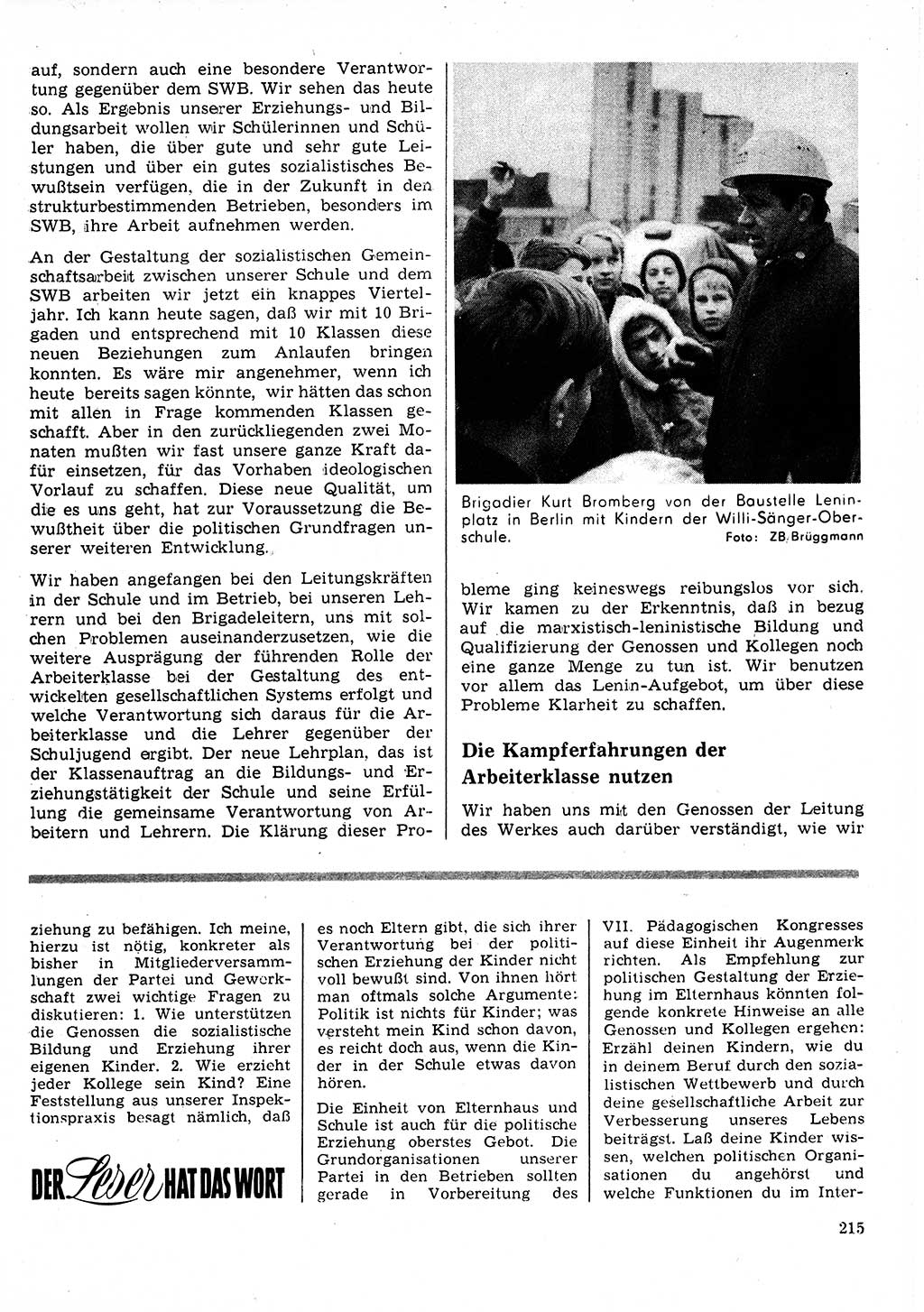 Neuer Weg (NW), Organ des Zentralkomitees (ZK) der SED (Sozialistische Einheitspartei Deutschlands) für Fragen des Parteilebens, 25. Jahrgang [Deutsche Demokratische Republik (DDR)] 1970, Seite 215 (NW ZK SED DDR 1970, S. 215)