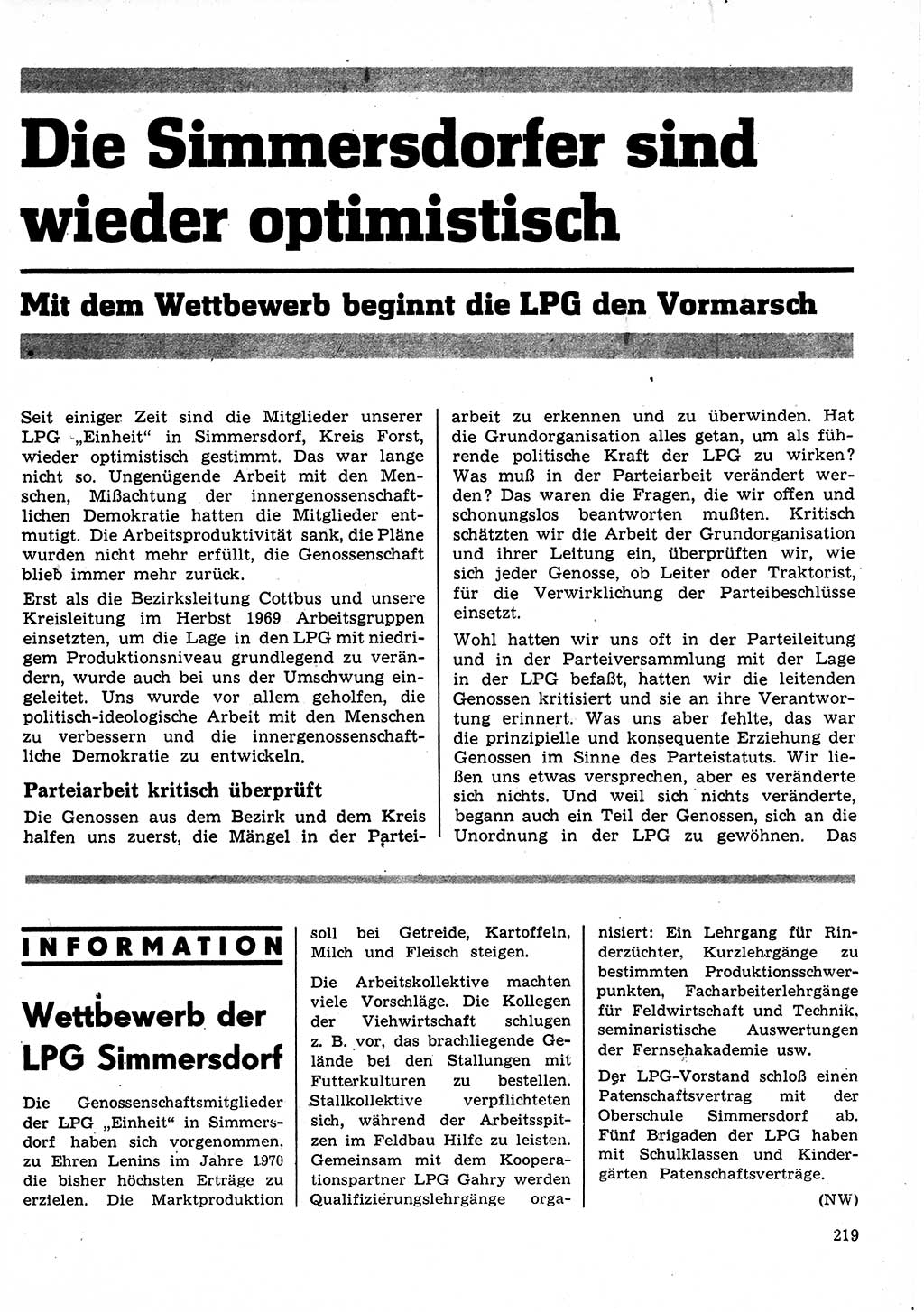 Neuer Weg (NW), Organ des Zentralkomitees (ZK) der SED (Sozialistische Einheitspartei Deutschlands) für Fragen des Parteilebens, 25. Jahrgang [Deutsche Demokratische Republik (DDR)] 1970, Seite 219 (NW ZK SED DDR 1970, S. 219)