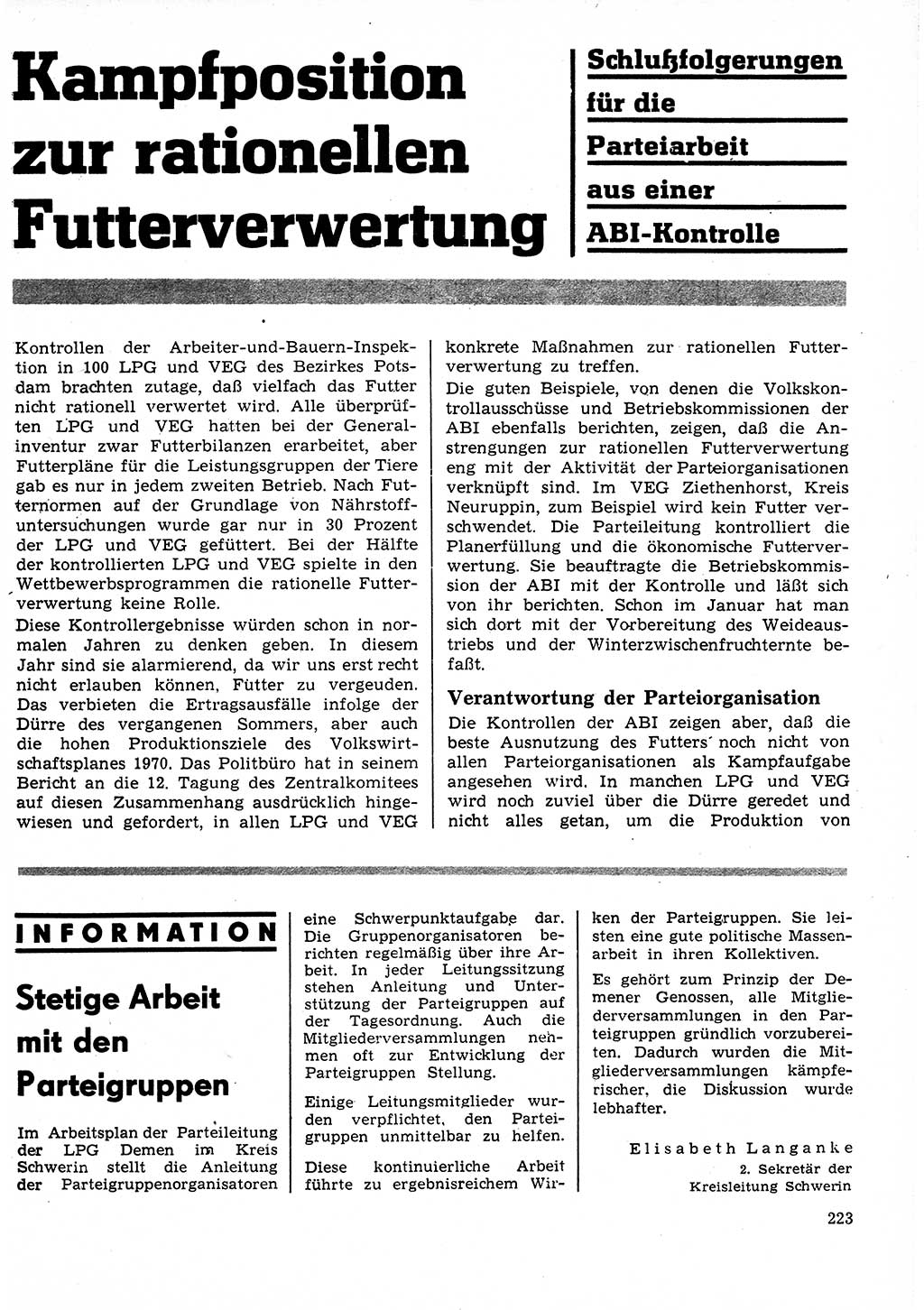 Neuer Weg (NW), Organ des Zentralkomitees (ZK) der SED (Sozialistische Einheitspartei Deutschlands) für Fragen des Parteilebens, 25. Jahrgang [Deutsche Demokratische Republik (DDR)] 1970, Seite 223 (NW ZK SED DDR 1970, S. 223)