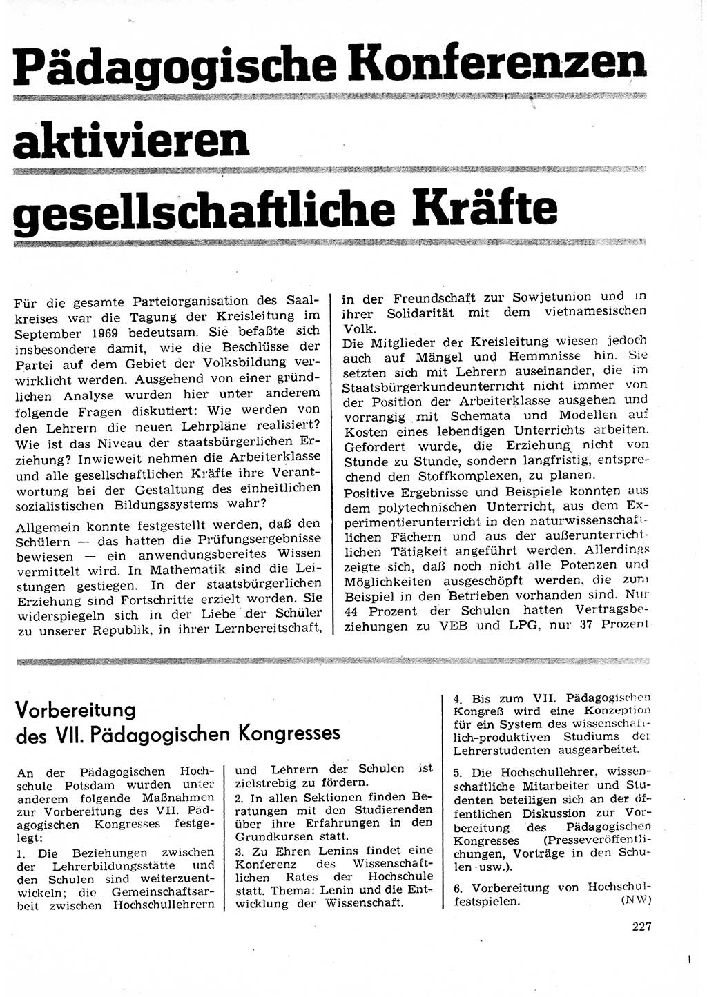 Neuer Weg (NW), Organ des Zentralkomitees (ZK) der SED (Sozialistische Einheitspartei Deutschlands) für Fragen des Parteilebens, 25. Jahrgang [Deutsche Demokratische Republik (DDR)] 1970, Seite 227 (NW ZK SED DDR 1970, S. 227)