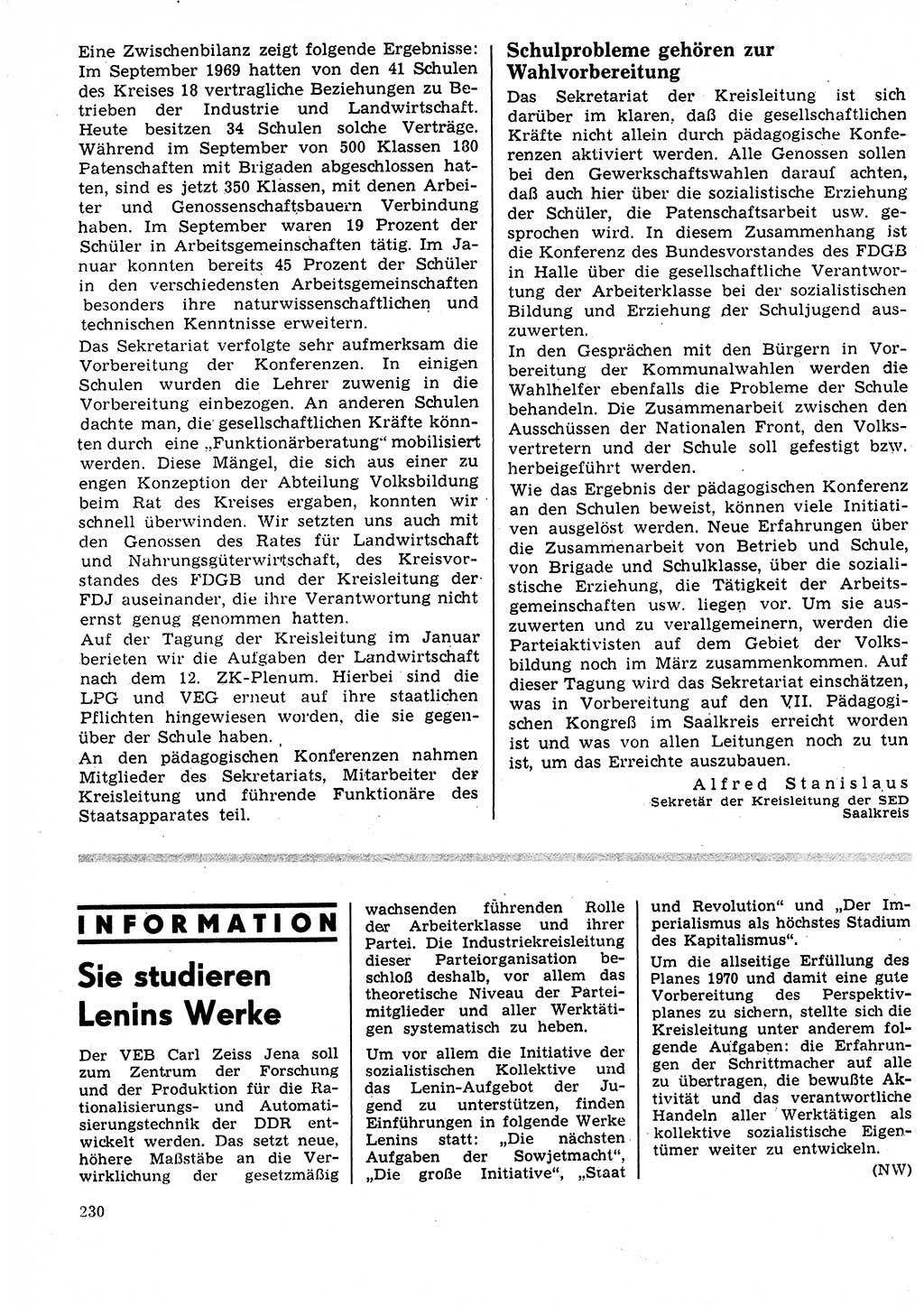 Neuer Weg (NW), Organ des Zentralkomitees (ZK) der SED (Sozialistische Einheitspartei Deutschlands) für Fragen des Parteilebens, 25. Jahrgang [Deutsche Demokratische Republik (DDR)] 1970, Seite 230 (NW ZK SED DDR 1970, S. 230)