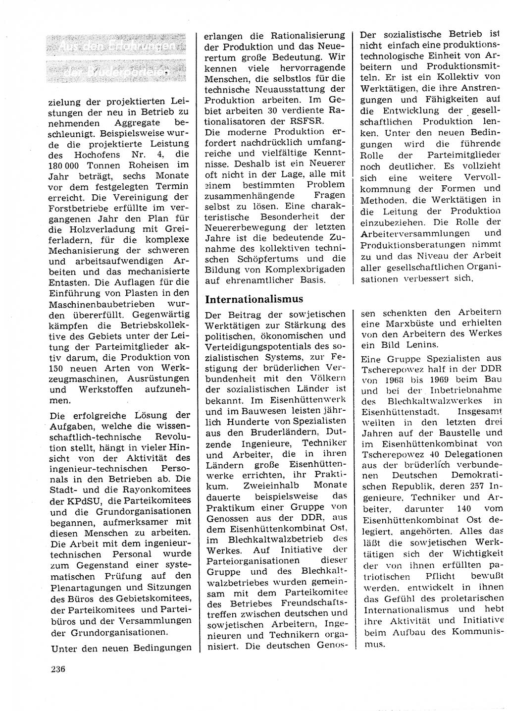 Neuer Weg (NW), Organ des Zentralkomitees (ZK) der SED (Sozialistische Einheitspartei Deutschlands) für Fragen des Parteilebens, 25. Jahrgang [Deutsche Demokratische Republik (DDR)] 1970, Seite 236 (NW ZK SED DDR 1970, S. 236)