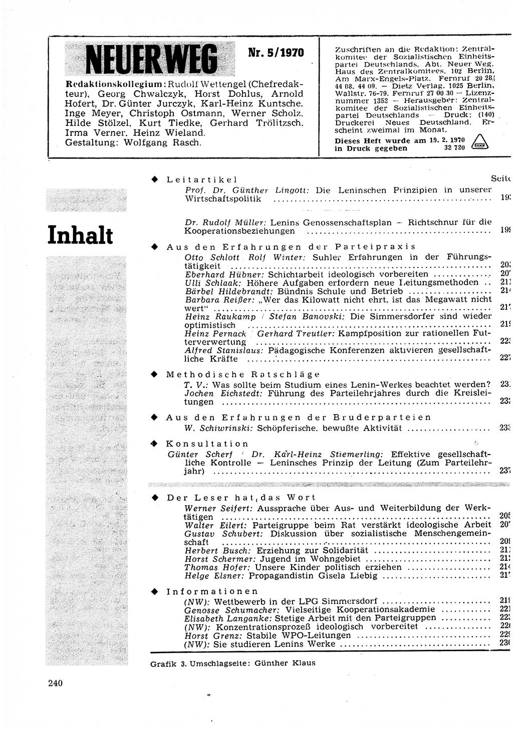 Neuer Weg (NW), Organ des Zentralkomitees (ZK) der SED (Sozialistische Einheitspartei Deutschlands) für Fragen des Parteilebens, 25. Jahrgang [Deutsche Demokratische Republik (DDR)] 1970, Seite 240 (NW ZK SED DDR 1970, S. 240)