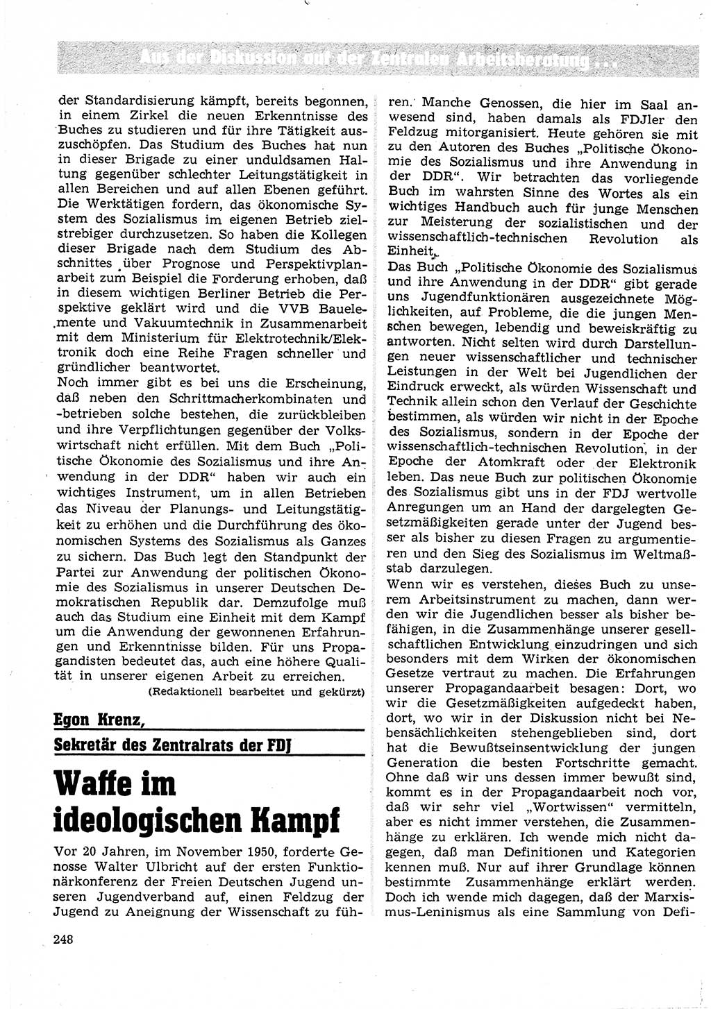 Neuer Weg (NW), Organ des Zentralkomitees (ZK) der SED (Sozialistische Einheitspartei Deutschlands) für Fragen des Parteilebens, 25. Jahrgang [Deutsche Demokratische Republik (DDR)] 1970, Seite 248 (NW ZK SED DDR 1970, S. 248)