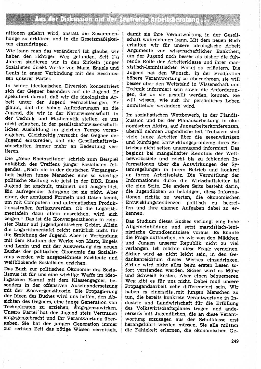 Neuer Weg (NW), Organ des Zentralkomitees (ZK) der SED (Sozialistische Einheitspartei Deutschlands) fÃ¼r Fragen des Parteilebens, 25. Jahrgang [Deutsche Demokratische Republik (DDR)] 1970, Seite 249 (NW ZK SED DDR 1970, S. 249)