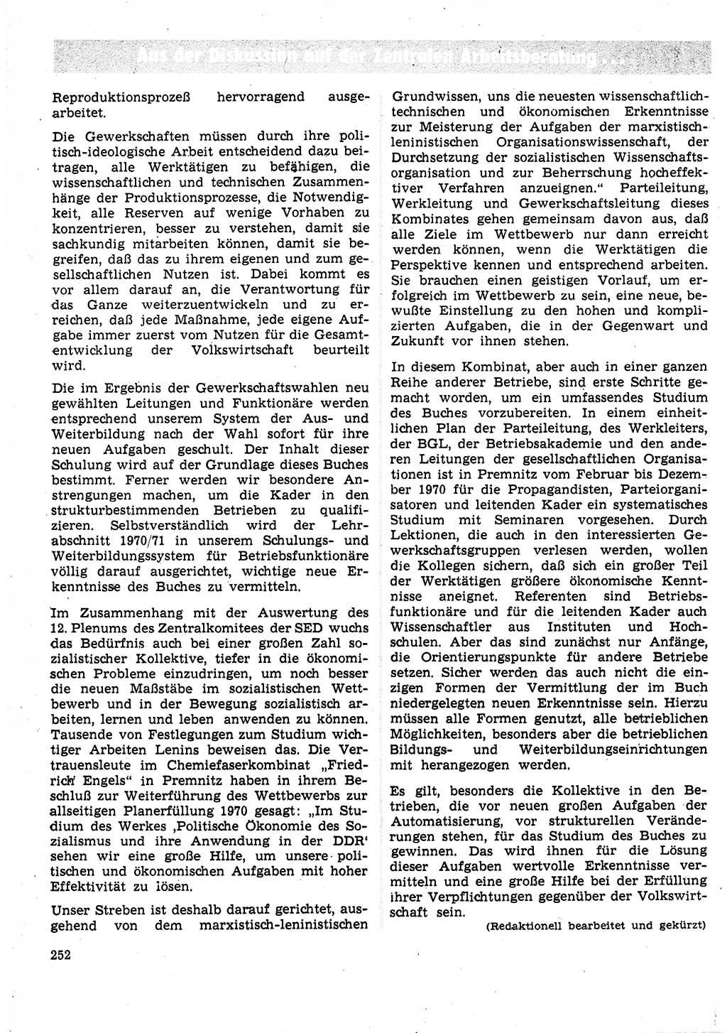 Neuer Weg (NW), Organ des Zentralkomitees (ZK) der SED (Sozialistische Einheitspartei Deutschlands) für Fragen des Parteilebens, 25. Jahrgang [Deutsche Demokratische Republik (DDR)] 1970, Seite 252 (NW ZK SED DDR 1970, S. 252)