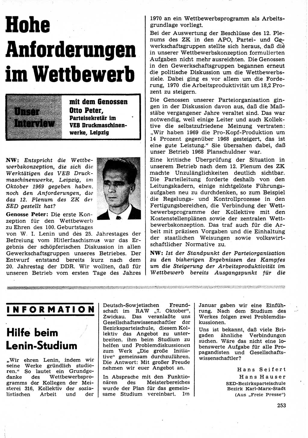 Neuer Weg (NW), Organ des Zentralkomitees (ZK) der SED (Sozialistische Einheitspartei Deutschlands) für Fragen des Parteilebens, 25. Jahrgang [Deutsche Demokratische Republik (DDR)] 1970, Seite 253 (NW ZK SED DDR 1970, S. 253)