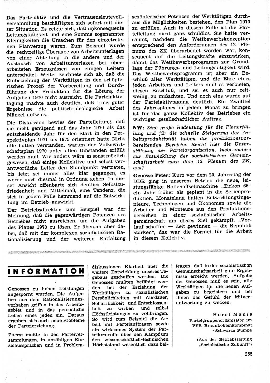 Neuer Weg (NW), Organ des Zentralkomitees (ZK) der SED (Sozialistische Einheitspartei Deutschlands) für Fragen des Parteilebens, 25. Jahrgang [Deutsche Demokratische Republik (DDR)] 1970, Seite 255 (NW ZK SED DDR 1970, S. 255)