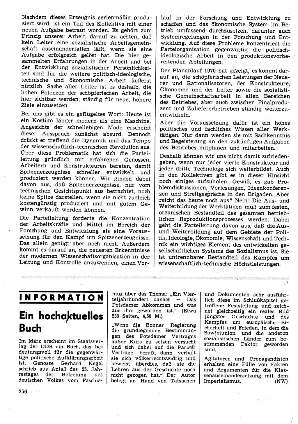 Neuer Weg (NW), Organ des Zentralkomitees (ZK) der SED (Sozialistische Einheitspartei Deutschlands) für Fragen des Parteilebens, 25. Jahrgang [Deutsche Demokratische Republik (DDR)] 1970, Seite 256 (NW ZK SED DDR 1970, S. 256)