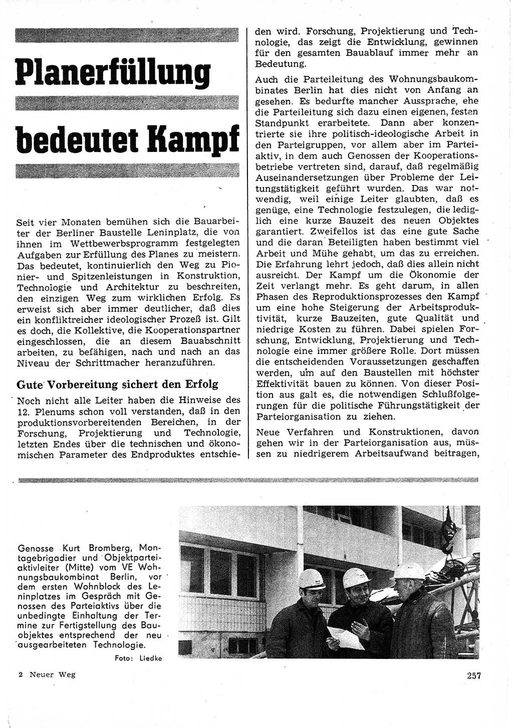 Neuer Weg (NW), Organ des Zentralkomitees (ZK) der SED (Sozialistische Einheitspartei Deutschlands) für Fragen des Parteilebens, 25. Jahrgang [Deutsche Demokratische Republik (DDR)] 1970, Seite 257 (NW ZK SED DDR 1970, S. 257)