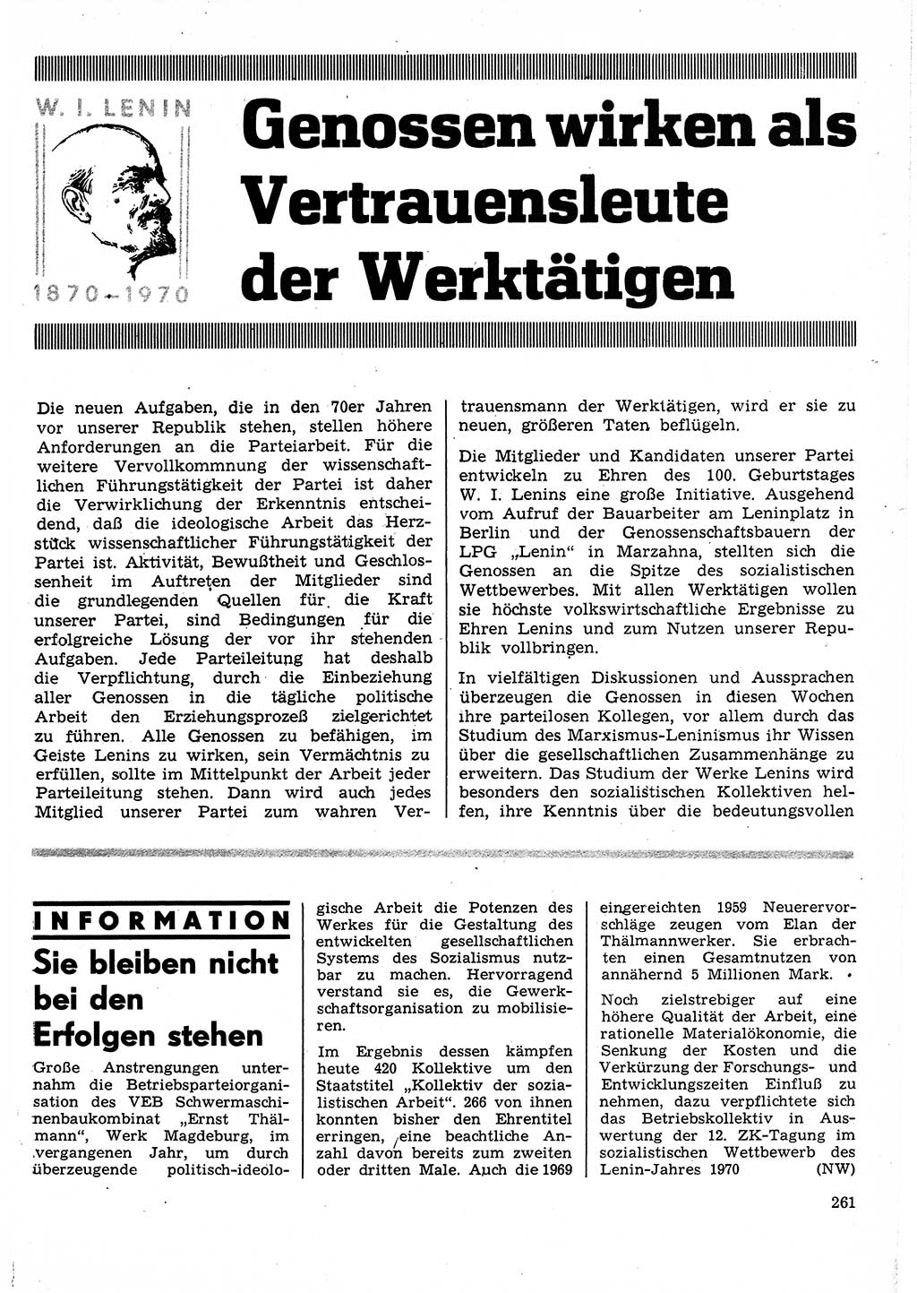 Neuer Weg (NW), Organ des Zentralkomitees (ZK) der SED (Sozialistische Einheitspartei Deutschlands) für Fragen des Parteilebens, 25. Jahrgang [Deutsche Demokratische Republik (DDR)] 1970, Seite 261 (NW ZK SED DDR 1970, S. 261)