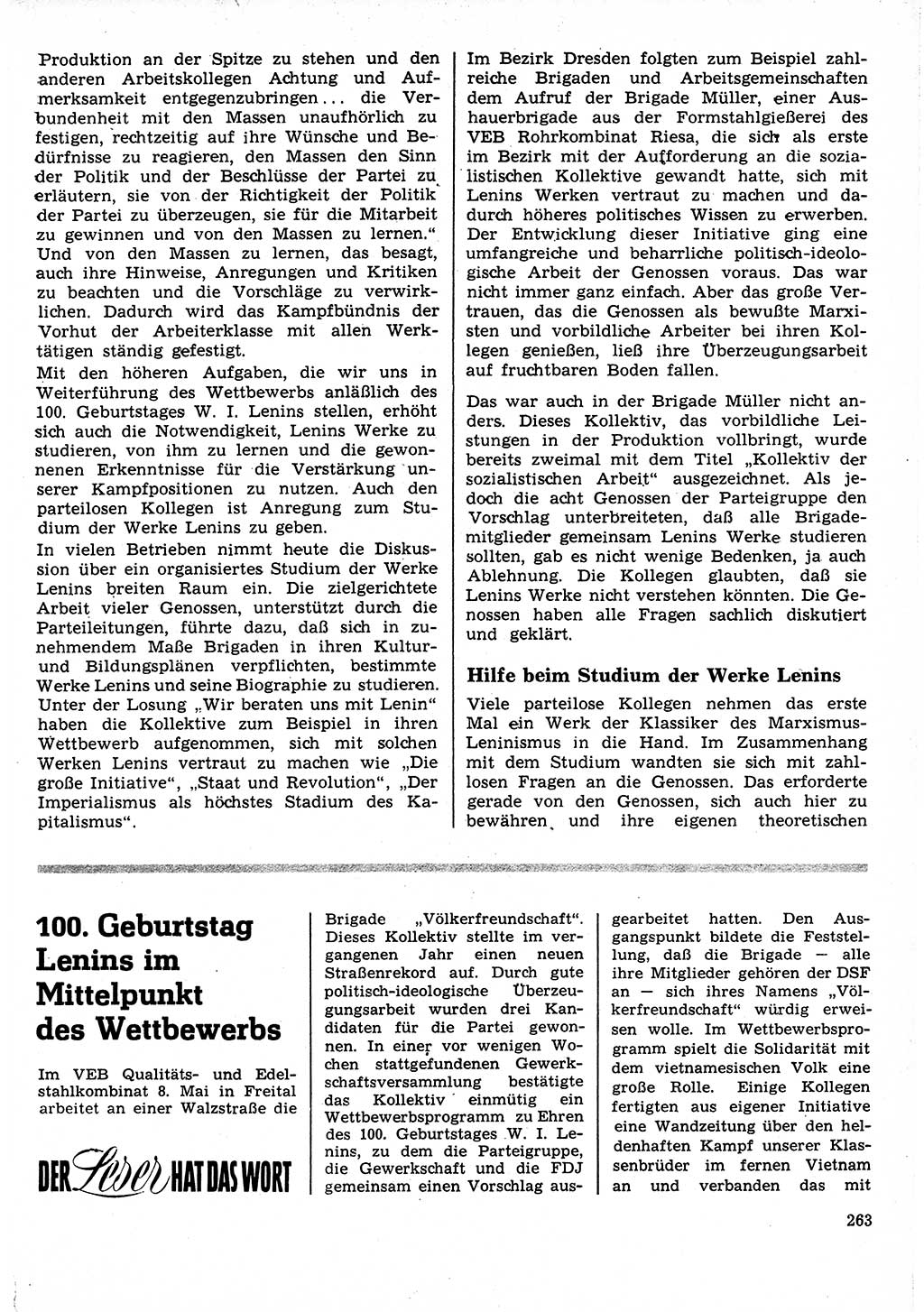 Neuer Weg (NW), Organ des Zentralkomitees (ZK) der SED (Sozialistische Einheitspartei Deutschlands) für Fragen des Parteilebens, 25. Jahrgang [Deutsche Demokratische Republik (DDR)] 1970, Seite 263 (NW ZK SED DDR 1970, S. 263)