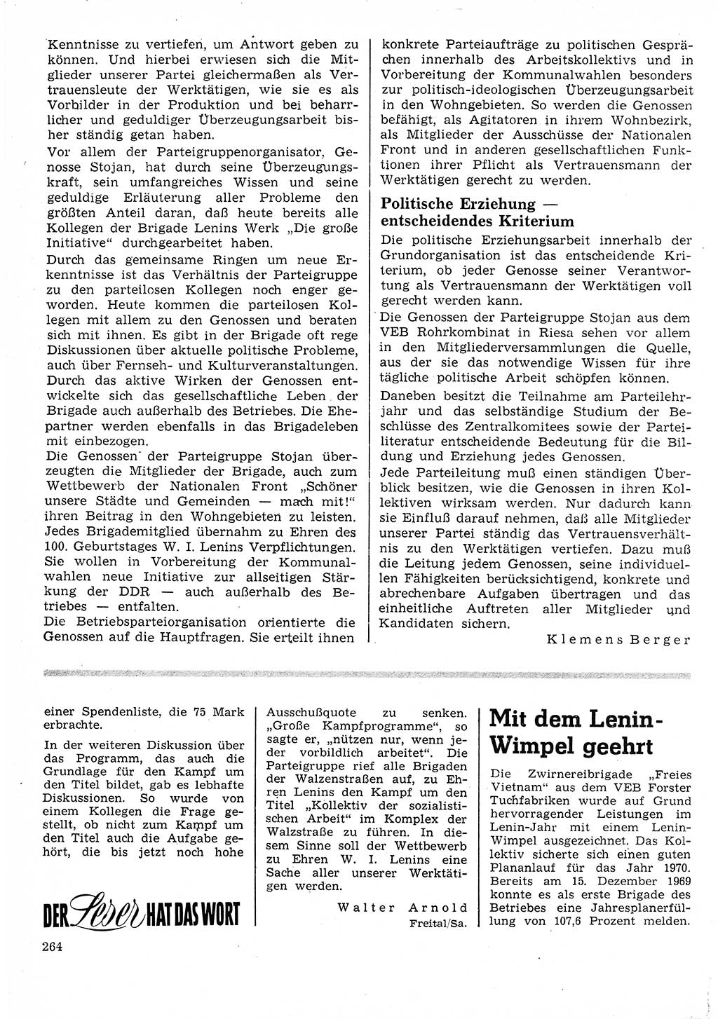 Neuer Weg (NW), Organ des Zentralkomitees (ZK) der SED (Sozialistische Einheitspartei Deutschlands) für Fragen des Parteilebens, 25. Jahrgang [Deutsche Demokratische Republik (DDR)] 1970, Seite 264 (NW ZK SED DDR 1970, S. 264)