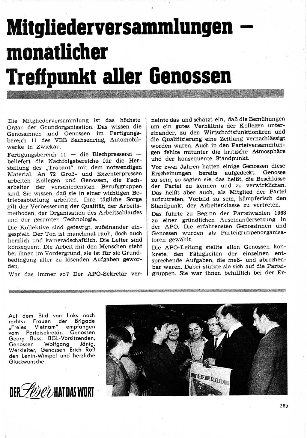 Neuer Weg (NW), Organ des Zentralkomitees (ZK) der SED (Sozialistische Einheitspartei Deutschlands) für Fragen des Parteilebens, 25. Jahrgang [Deutsche Demokratische Republik (DDR)] 1970, Seite 265 (NW ZK SED DDR 1970, S. 265)
