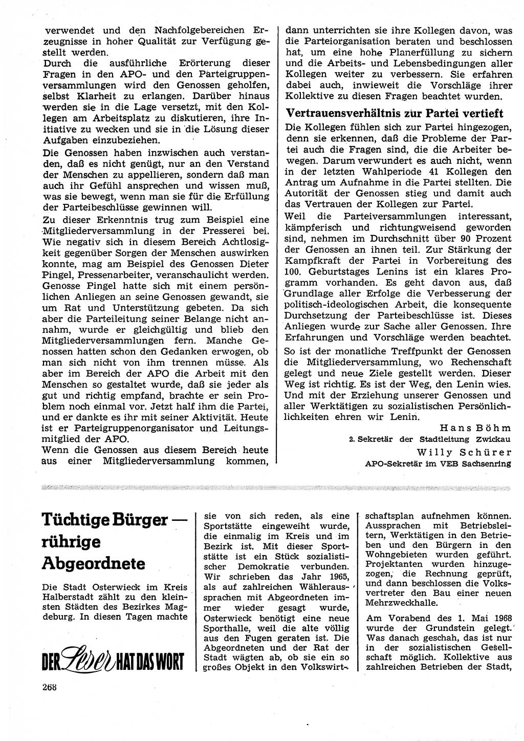 Neuer Weg (NW), Organ des Zentralkomitees (ZK) der SED (Sozialistische Einheitspartei Deutschlands) für Fragen des Parteilebens, 25. Jahrgang [Deutsche Demokratische Republik (DDR)] 1970, Seite 268 (NW ZK SED DDR 1970, S. 268)