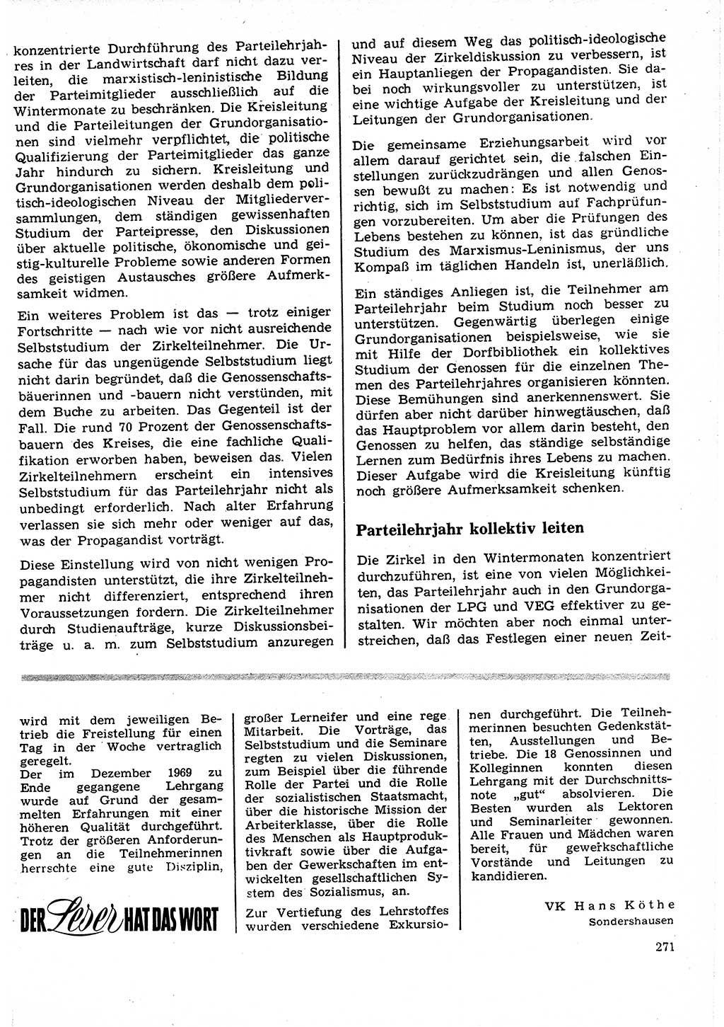 Neuer Weg (NW), Organ des Zentralkomitees (ZK) der SED (Sozialistische Einheitspartei Deutschlands) für Fragen des Parteilebens, 25. Jahrgang [Deutsche Demokratische Republik (DDR)] 1970, Seite 271 (NW ZK SED DDR 1970, S. 271)