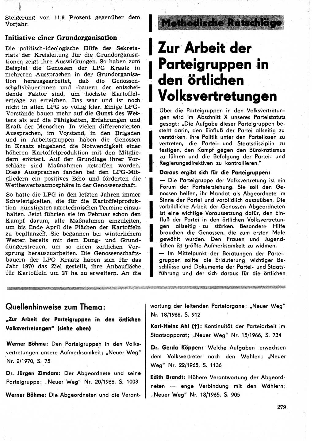 Neuer Weg (NW), Organ des Zentralkomitees (ZK) der SED (Sozialistische Einheitspartei Deutschlands) für Fragen des Parteilebens, 25. Jahrgang [Deutsche Demokratische Republik (DDR)] 1970, Seite 279 (NW ZK SED DDR 1970, S. 279)