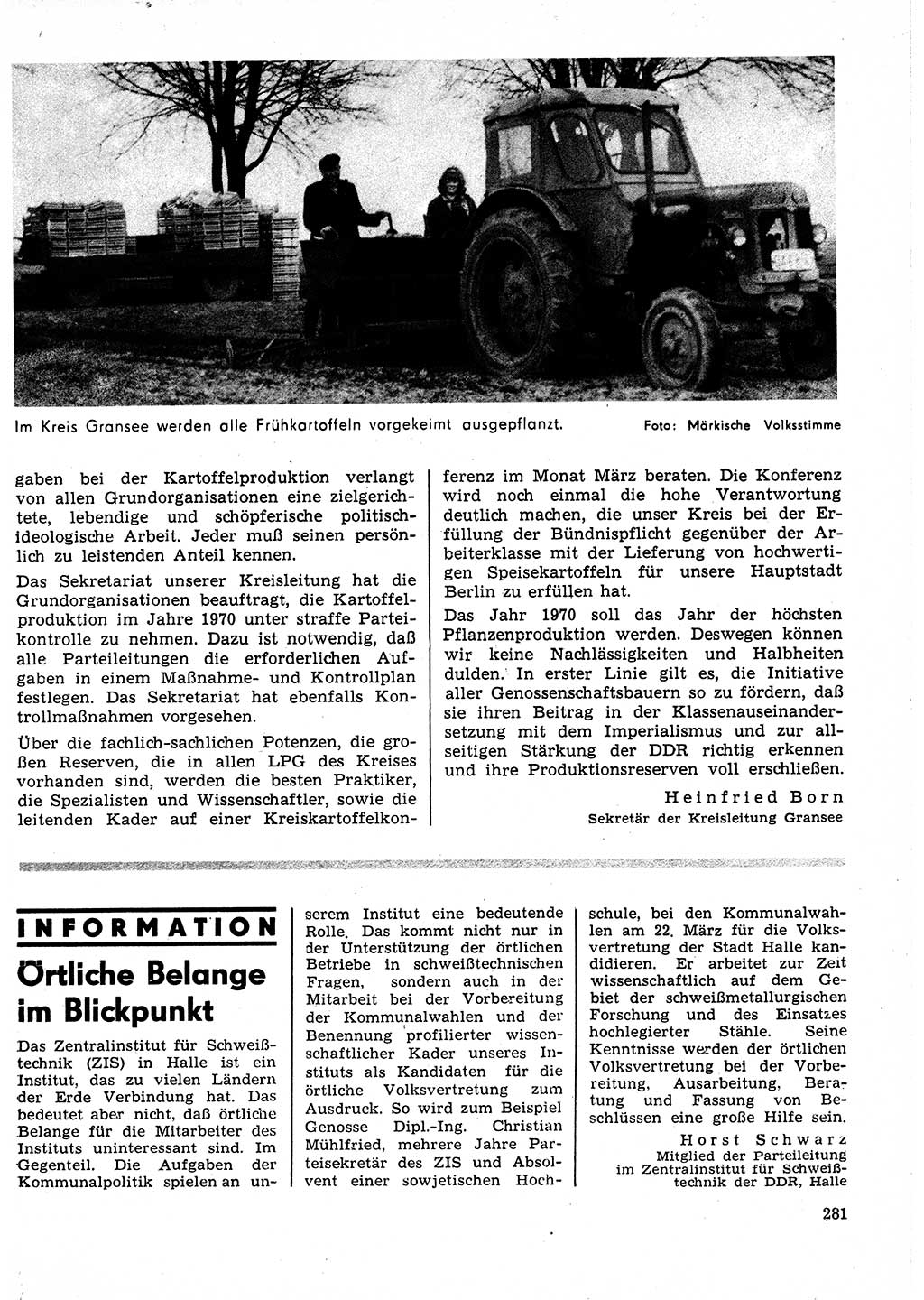 Neuer Weg (NW), Organ des Zentralkomitees (ZK) der SED (Sozialistische Einheitspartei Deutschlands) für Fragen des Parteilebens, 25. Jahrgang [Deutsche Demokratische Republik (DDR)] 1970, Seite 281 (NW ZK SED DDR 1970, S. 281)