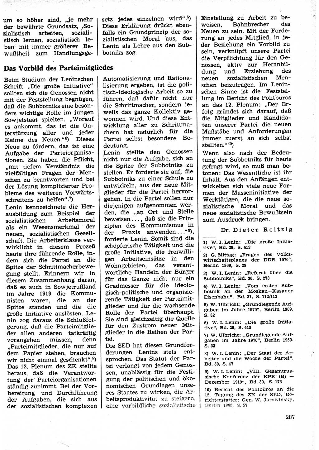 Neuer Weg (NW), Organ des Zentralkomitees (ZK) der SED (Sozialistische Einheitspartei Deutschlands) für Fragen des Parteilebens, 25. Jahrgang [Deutsche Demokratische Republik (DDR)] 1970, Seite 287 (NW ZK SED DDR 1970, S. 287)