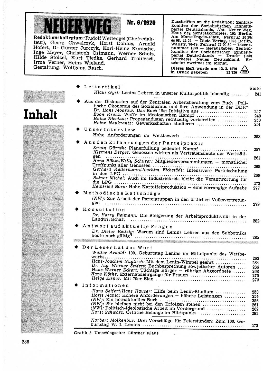 Neuer Weg (NW), Organ des Zentralkomitees (ZK) der SED (Sozialistische Einheitspartei Deutschlands) für Fragen des Parteilebens, 25. Jahrgang [Deutsche Demokratische Republik (DDR)] 1970, Seite 288 (NW ZK SED DDR 1970, S. 288)