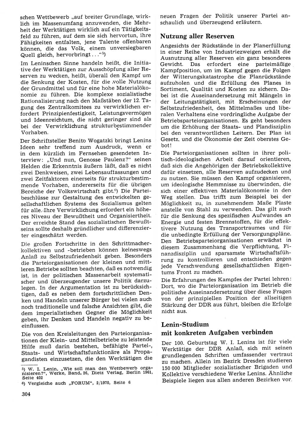 Neuer Weg (NW), Organ des Zentralkomitees (ZK) der SED (Sozialistische Einheitspartei Deutschlands) für Fragen des Parteilebens, 25. Jahrgang [Deutsche Demokratische Republik (DDR)] 1970, Seite 304 (NW ZK SED DDR 1970, S. 304)