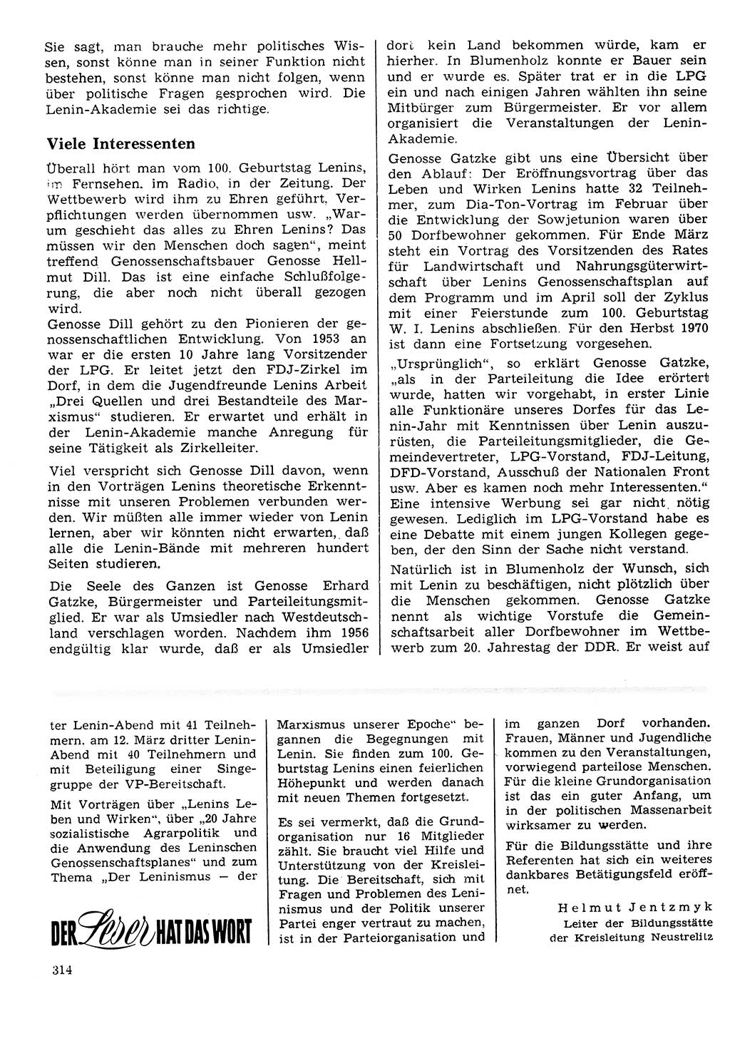Neuer Weg (NW), Organ des Zentralkomitees (ZK) der SED (Sozialistische Einheitspartei Deutschlands) für Fragen des Parteilebens, 25. Jahrgang [Deutsche Demokratische Republik (DDR)] 1970, Seite 314 (NW ZK SED DDR 1970, S. 314)