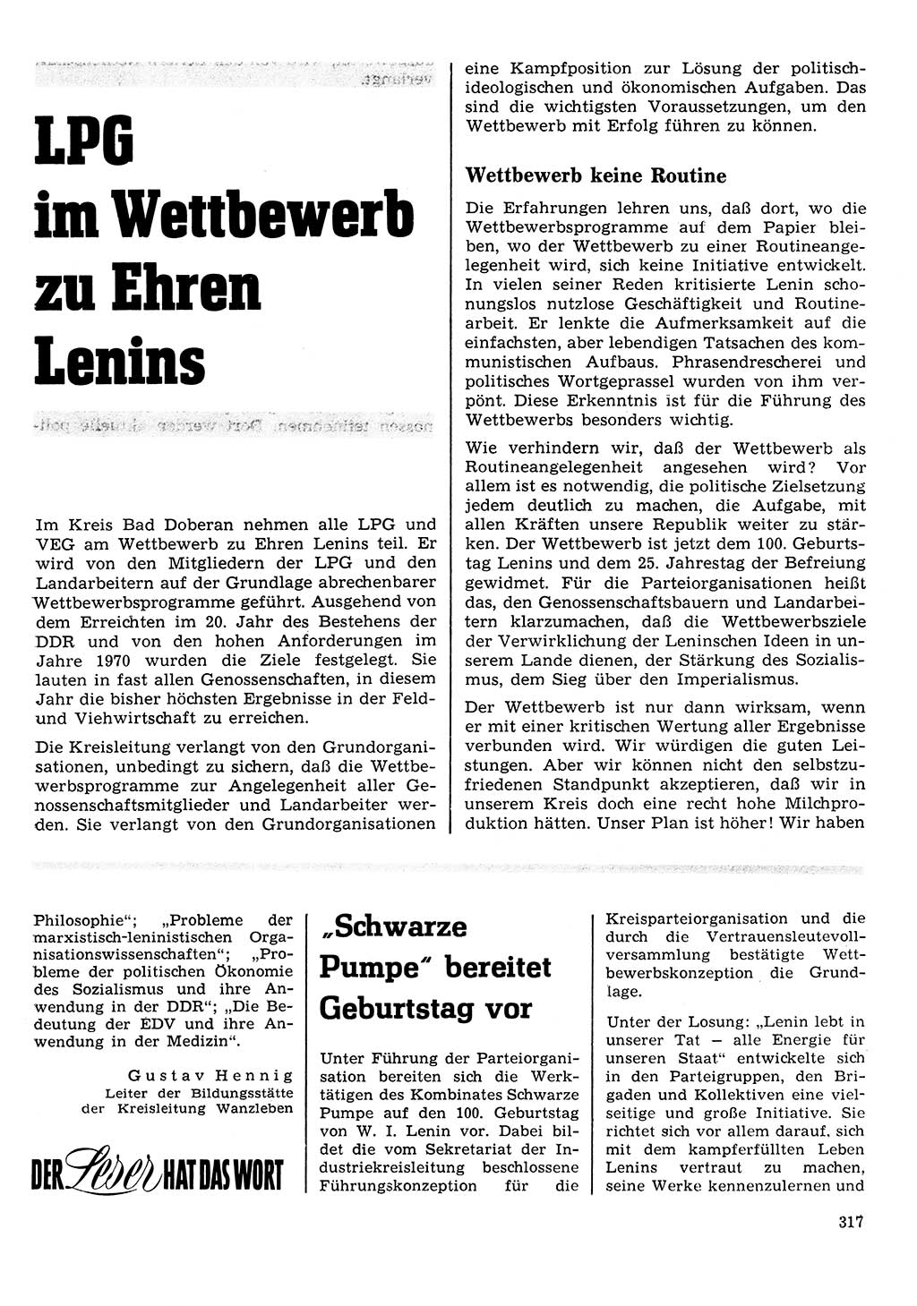 Neuer Weg (NW), Organ des Zentralkomitees (ZK) der SED (Sozialistische Einheitspartei Deutschlands) für Fragen des Parteilebens, 25. Jahrgang [Deutsche Demokratische Republik (DDR)] 1970, Seite 317 (NW ZK SED DDR 1970, S. 317)