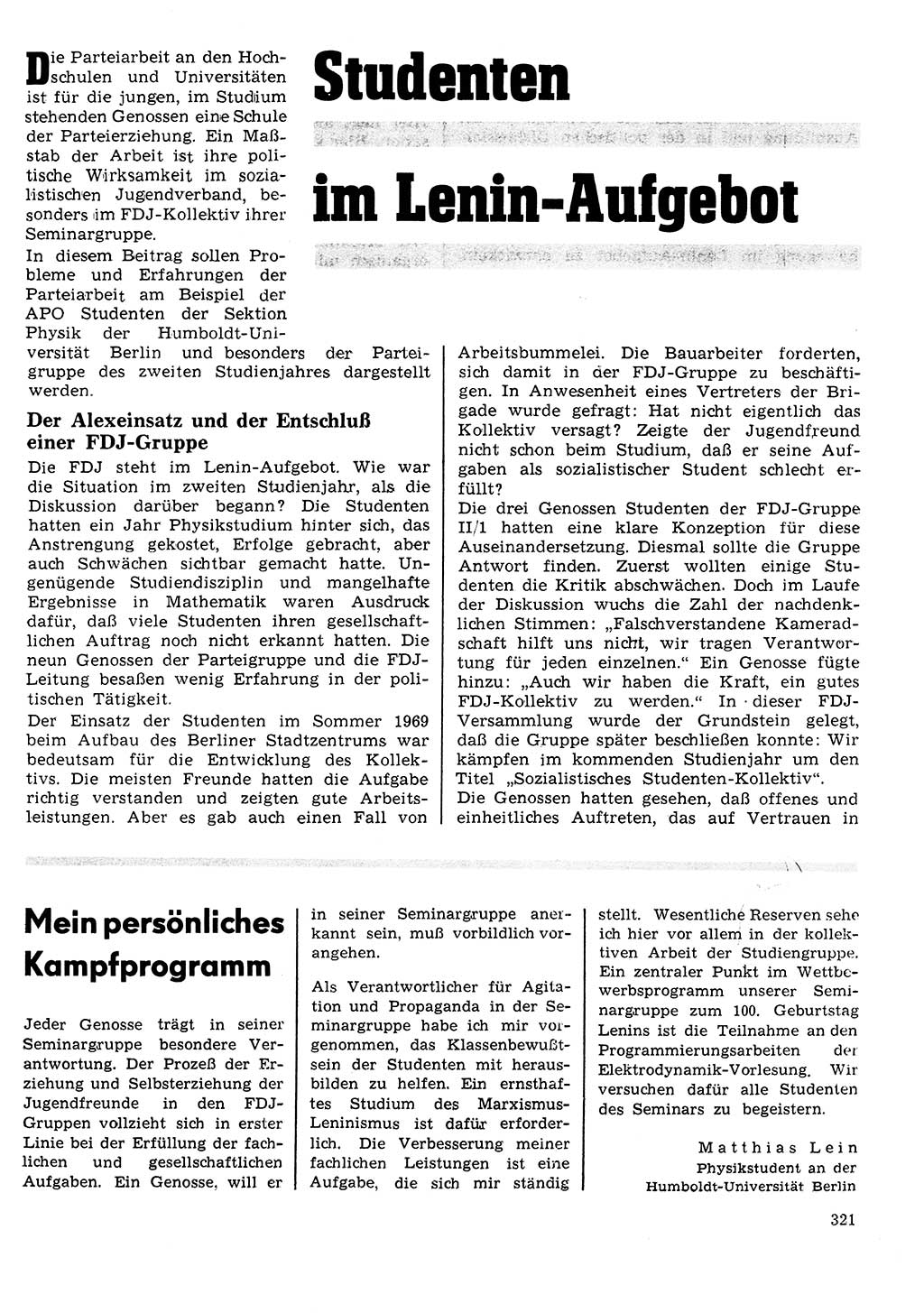 Neuer Weg (NW), Organ des Zentralkomitees (ZK) der SED (Sozialistische Einheitspartei Deutschlands) für Fragen des Parteilebens, 25. Jahrgang [Deutsche Demokratische Republik (DDR)] 1970, Seite 321 (NW ZK SED DDR 1970, S. 321)
