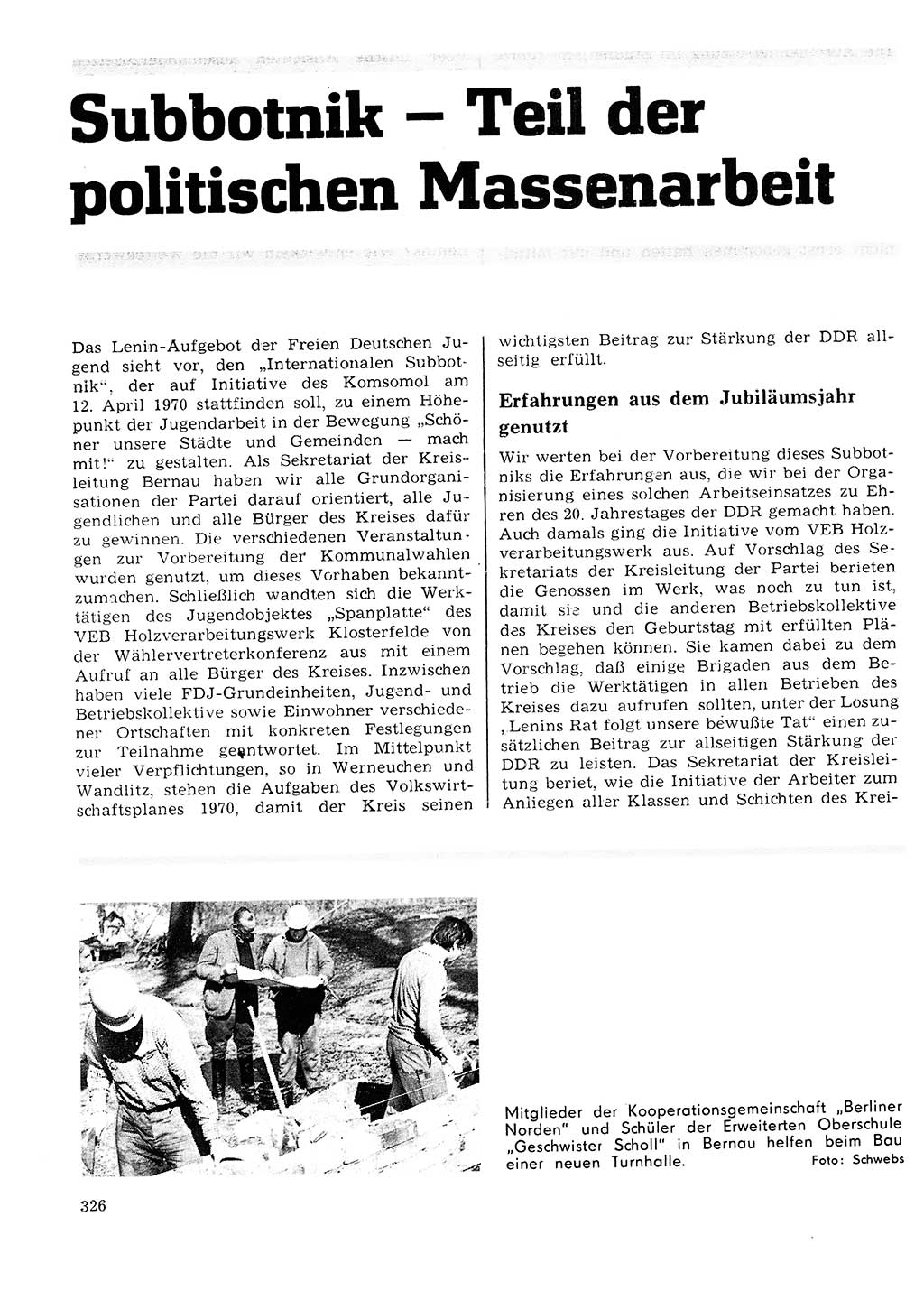 Neuer Weg (NW), Organ des Zentralkomitees (ZK) der SED (Sozialistische Einheitspartei Deutschlands) für Fragen des Parteilebens, 25. Jahrgang [Deutsche Demokratische Republik (DDR)] 1970, Seite 326 (NW ZK SED DDR 1970, S. 326)