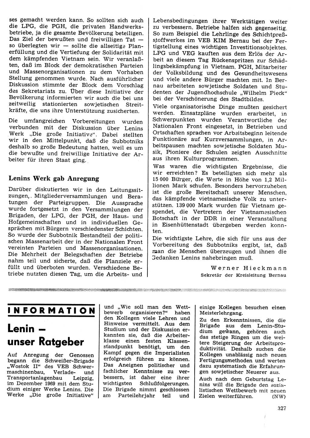 Neuer Weg (NW), Organ des Zentralkomitees (ZK) der SED (Sozialistische Einheitspartei Deutschlands) für Fragen des Parteilebens, 25. Jahrgang [Deutsche Demokratische Republik (DDR)] 1970, Seite 327 (NW ZK SED DDR 1970, S. 327)