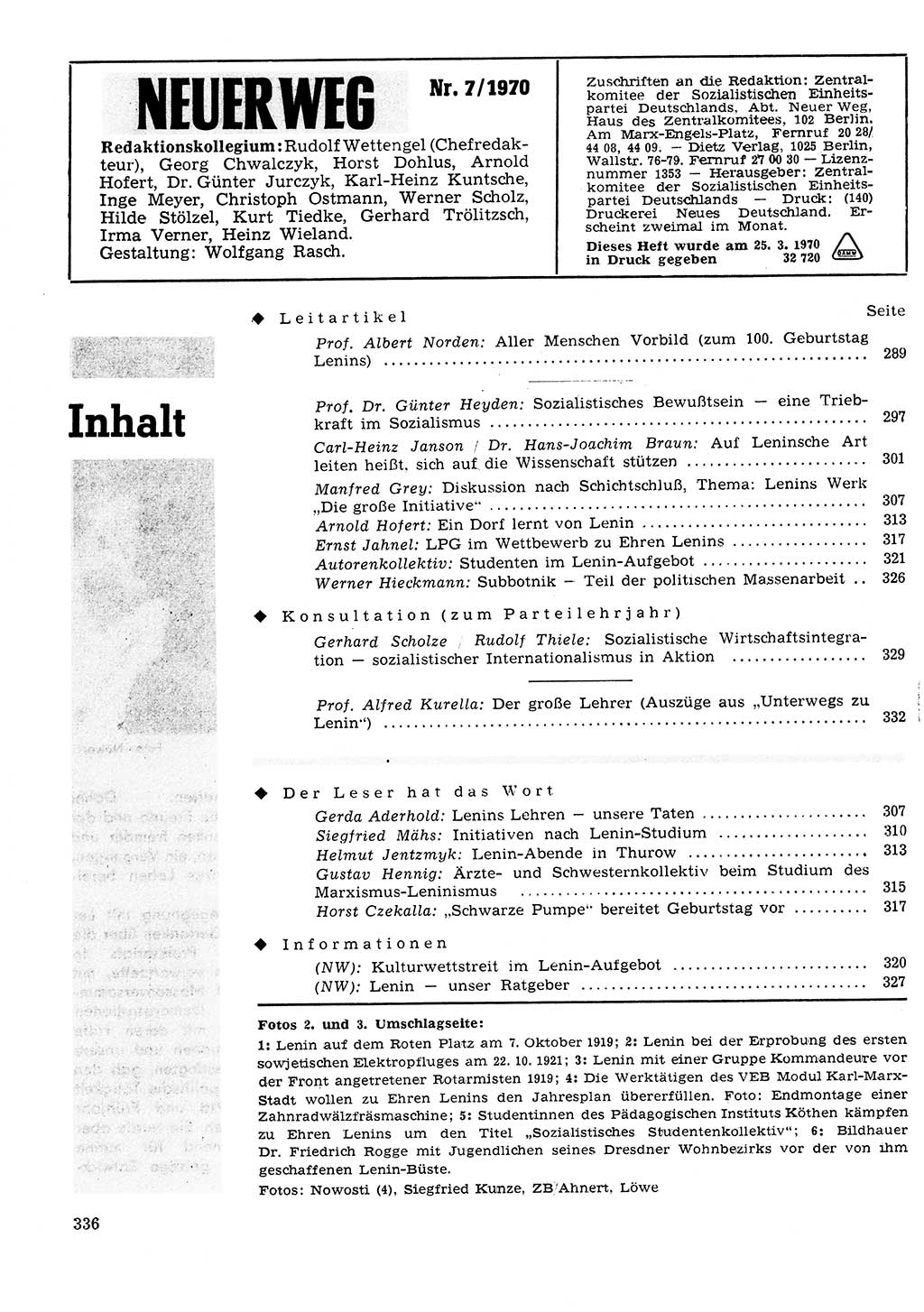 Neuer Weg (NW), Organ des Zentralkomitees (ZK) der SED (Sozialistische Einheitspartei Deutschlands) für Fragen des Parteilebens, 25. Jahrgang [Deutsche Demokratische Republik (DDR)] 1970, Seite 336 (NW ZK SED DDR 1970, S. 336)