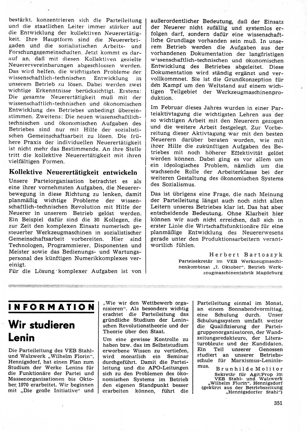 Neuer Weg (NW), Organ des Zentralkomitees (ZK) der SED (Sozialistische Einheitspartei Deutschlands) für Fragen des Parteilebens, 25. Jahrgang [Deutsche Demokratische Republik (DDR)] 1970, Seite 351 (NW ZK SED DDR 1970, S. 351)