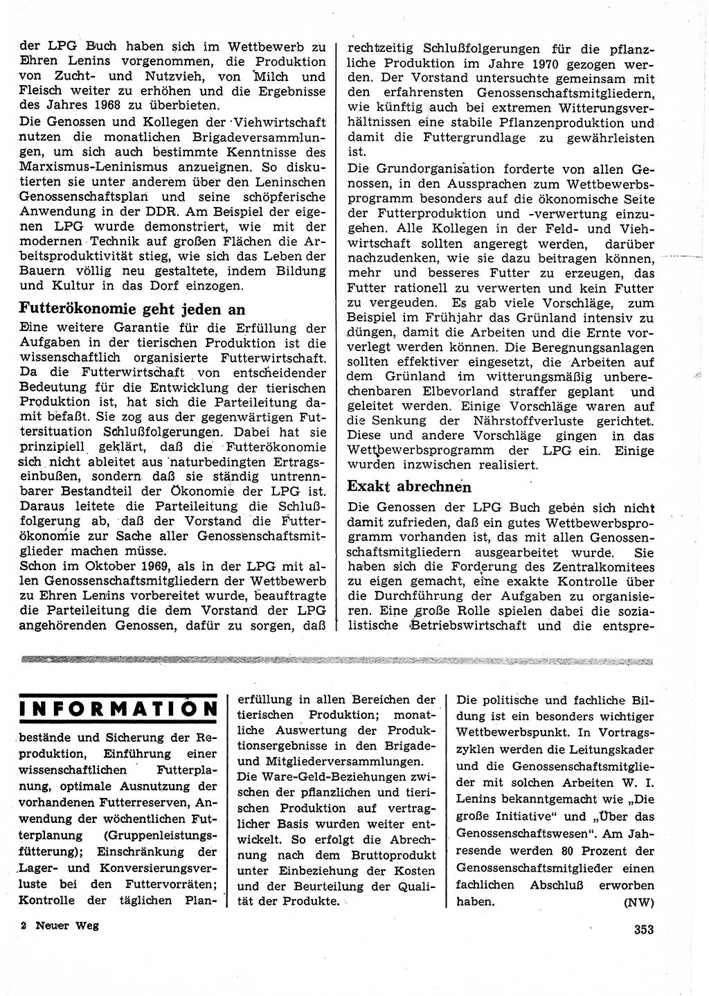 Neuer Weg (NW), Organ des Zentralkomitees (ZK) der SED (Sozialistische Einheitspartei Deutschlands) für Fragen des Parteilebens, 25. Jahrgang [Deutsche Demokratische Republik (DDR)] 1970, Seite 353 (NW ZK SED DDR 1970, S. 353)