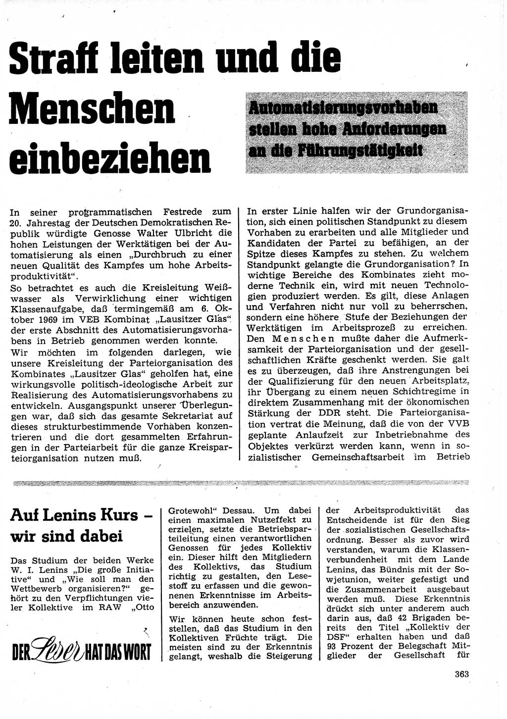 Neuer Weg (NW), Organ des Zentralkomitees (ZK) der SED (Sozialistische Einheitspartei Deutschlands) für Fragen des Parteilebens, 25. Jahrgang [Deutsche Demokratische Republik (DDR)] 1970, Seite 363 (NW ZK SED DDR 1970, S. 363)