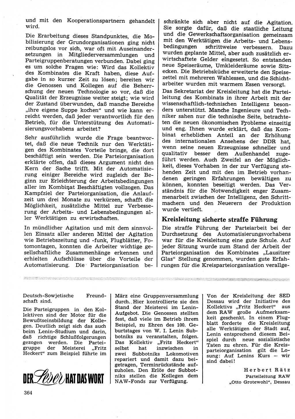 Neuer Weg (NW), Organ des Zentralkomitees (ZK) der SED (Sozialistische Einheitspartei Deutschlands) für Fragen des Parteilebens, 25. Jahrgang [Deutsche Demokratische Republik (DDR)] 1970, Seite 364 (NW ZK SED DDR 1970, S. 364)