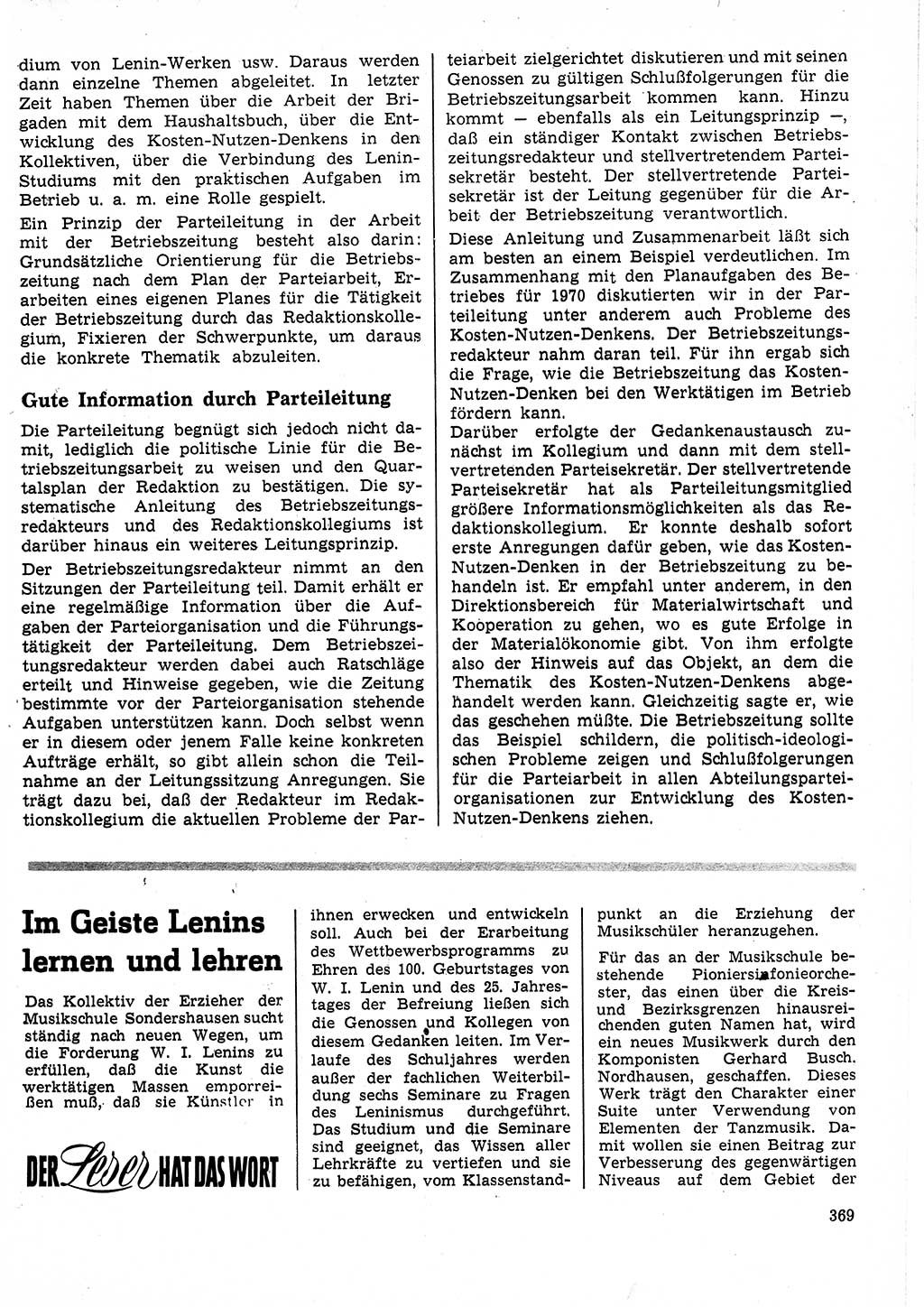 Neuer Weg (NW), Organ des Zentralkomitees (ZK) der SED (Sozialistische Einheitspartei Deutschlands) für Fragen des Parteilebens, 25. Jahrgang [Deutsche Demokratische Republik (DDR)] 1970, Seite 369 (NW ZK SED DDR 1970, S. 369)