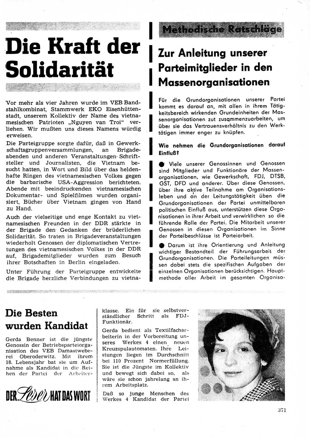 Neuer Weg (NW), Organ des Zentralkomitees (ZK) der SED (Sozialistische Einheitspartei Deutschlands) für Fragen des Parteilebens, 25. Jahrgang [Deutsche Demokratische Republik (DDR)] 1970, Seite 371 (NW ZK SED DDR 1970, S. 371)