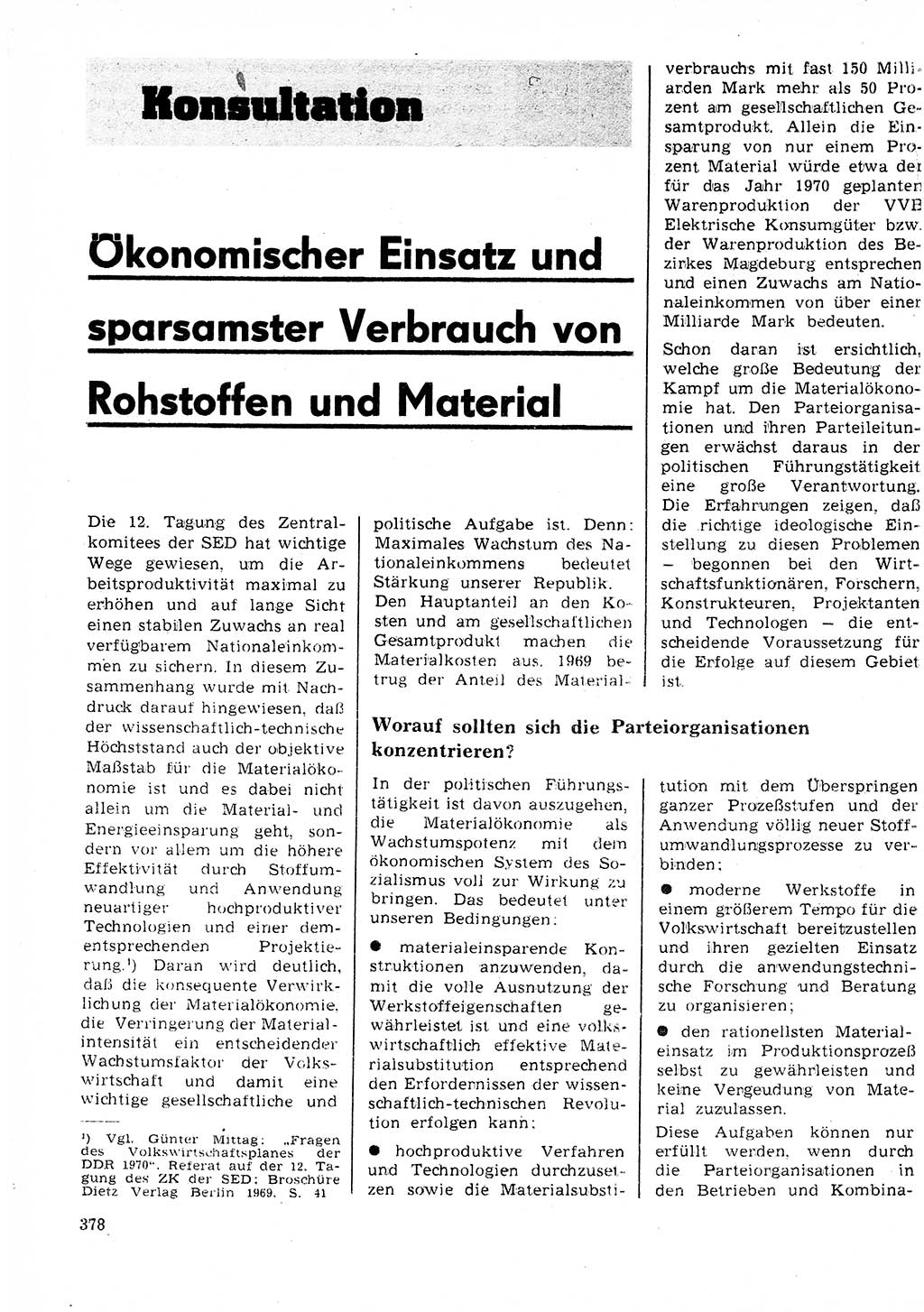 Neuer Weg (NW), Organ des Zentralkomitees (ZK) der SED (Sozialistische Einheitspartei Deutschlands) für Fragen des Parteilebens, 25. Jahrgang [Deutsche Demokratische Republik (DDR)] 1970, Seite 378 (NW ZK SED DDR 1970, S. 378)