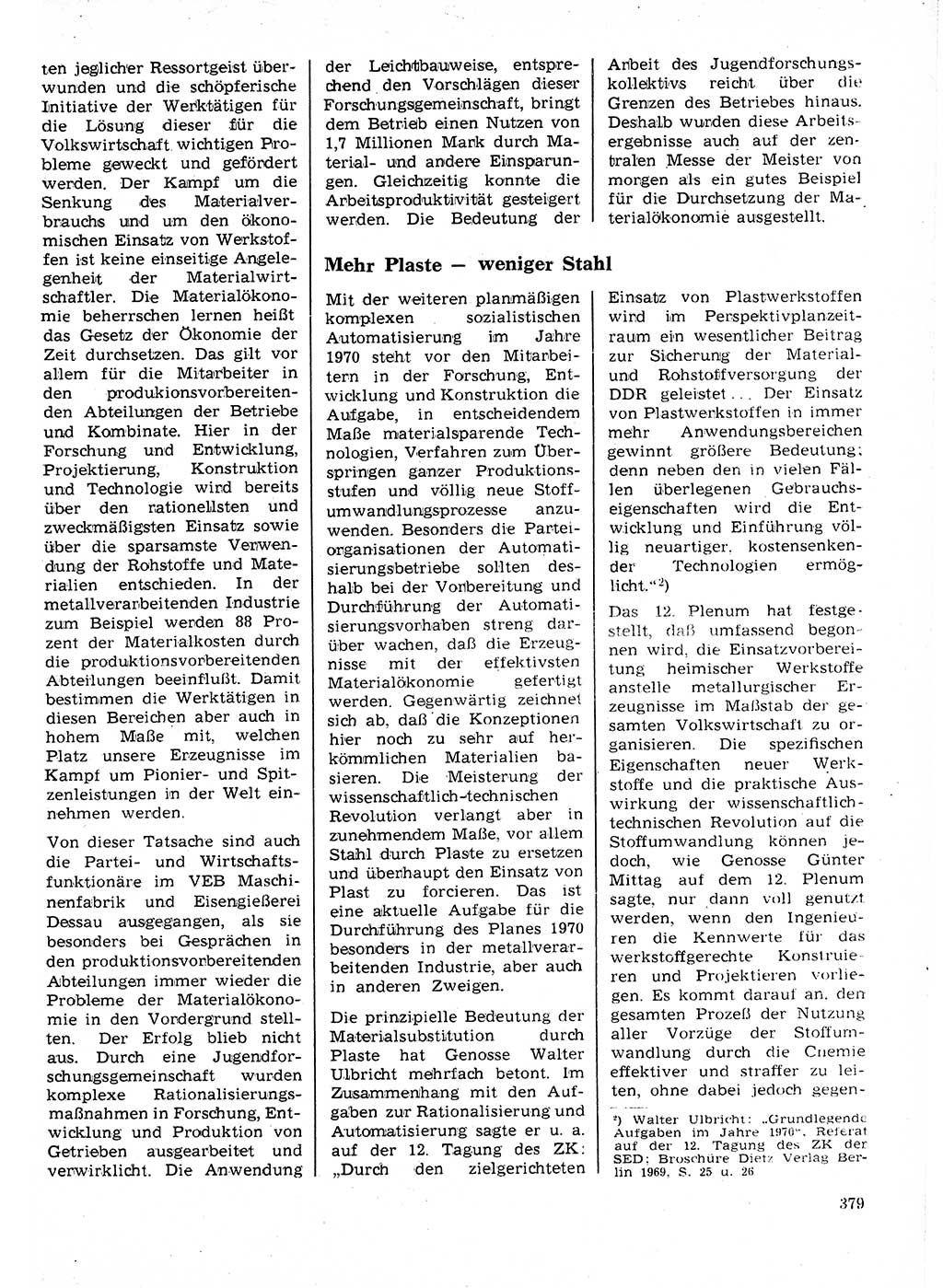 Neuer Weg (NW), Organ des Zentralkomitees (ZK) der SED (Sozialistische Einheitspartei Deutschlands) für Fragen des Parteilebens, 25. Jahrgang [Deutsche Demokratische Republik (DDR)] 1970, Seite 379 (NW ZK SED DDR 1970, S. 379)