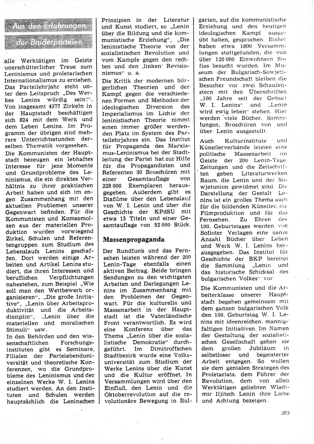 Neuer Weg (NW), Organ des Zentralkomitees (ZK) der SED (Sozialistische Einheitspartei Deutschlands) für Fragen des Parteilebens, 25. Jahrgang [Deutsche Demokratische Republik (DDR)] 1970, Seite 383 (NW ZK SED DDR 1970, S. 383)