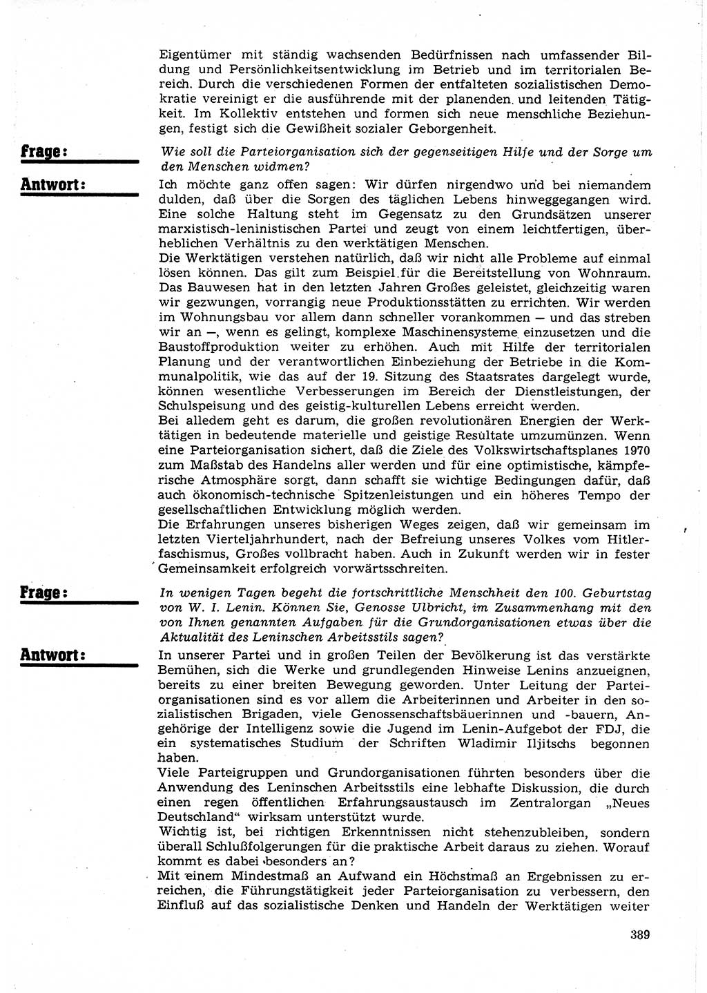 Neuer Weg (NW), Organ des Zentralkomitees (ZK) der SED (Sozialistische Einheitspartei Deutschlands) für Fragen des Parteilebens, 25. Jahrgang [Deutsche Demokratische Republik (DDR)] 1970, Seite 389 (NW ZK SED DDR 1970, S. 389)