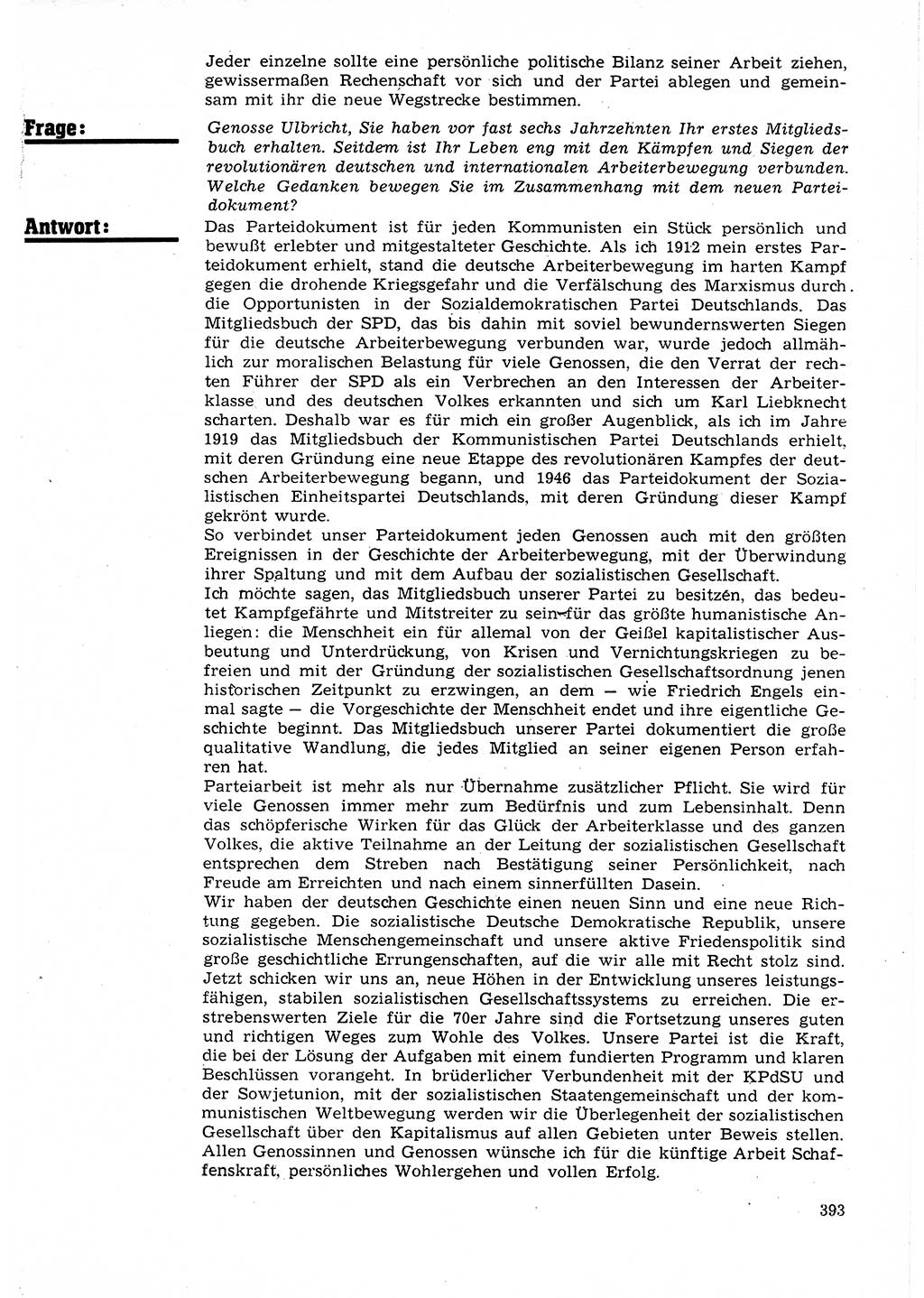 Neuer Weg (NW), Organ des Zentralkomitees (ZK) der SED (Sozialistische Einheitspartei Deutschlands) für Fragen des Parteilebens, 25. Jahrgang [Deutsche Demokratische Republik (DDR)] 1970, Seite 393 (NW ZK SED DDR 1970, S. 393)