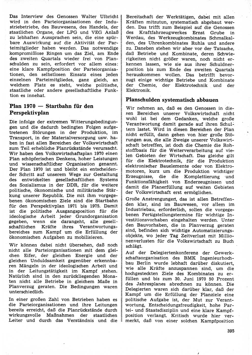 Neuer Weg (NW), Organ des Zentralkomitees (ZK) der SED (Sozialistische Einheitspartei Deutschlands) für Fragen des Parteilebens, 25. Jahrgang [Deutsche Demokratische Republik (DDR)] 1970, Seite 395 (NW ZK SED DDR 1970, S. 395)