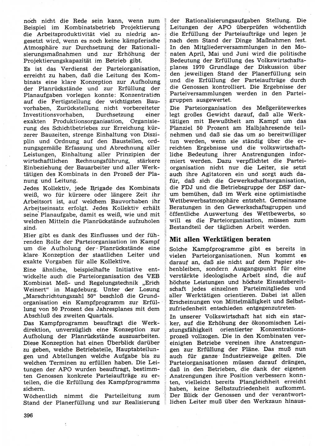 Neuer Weg (NW), Organ des Zentralkomitees (ZK) der SED (Sozialistische Einheitspartei Deutschlands) für Fragen des Parteilebens, 25. Jahrgang [Deutsche Demokratische Republik (DDR)] 1970, Seite 396 (NW ZK SED DDR 1970, S. 396)