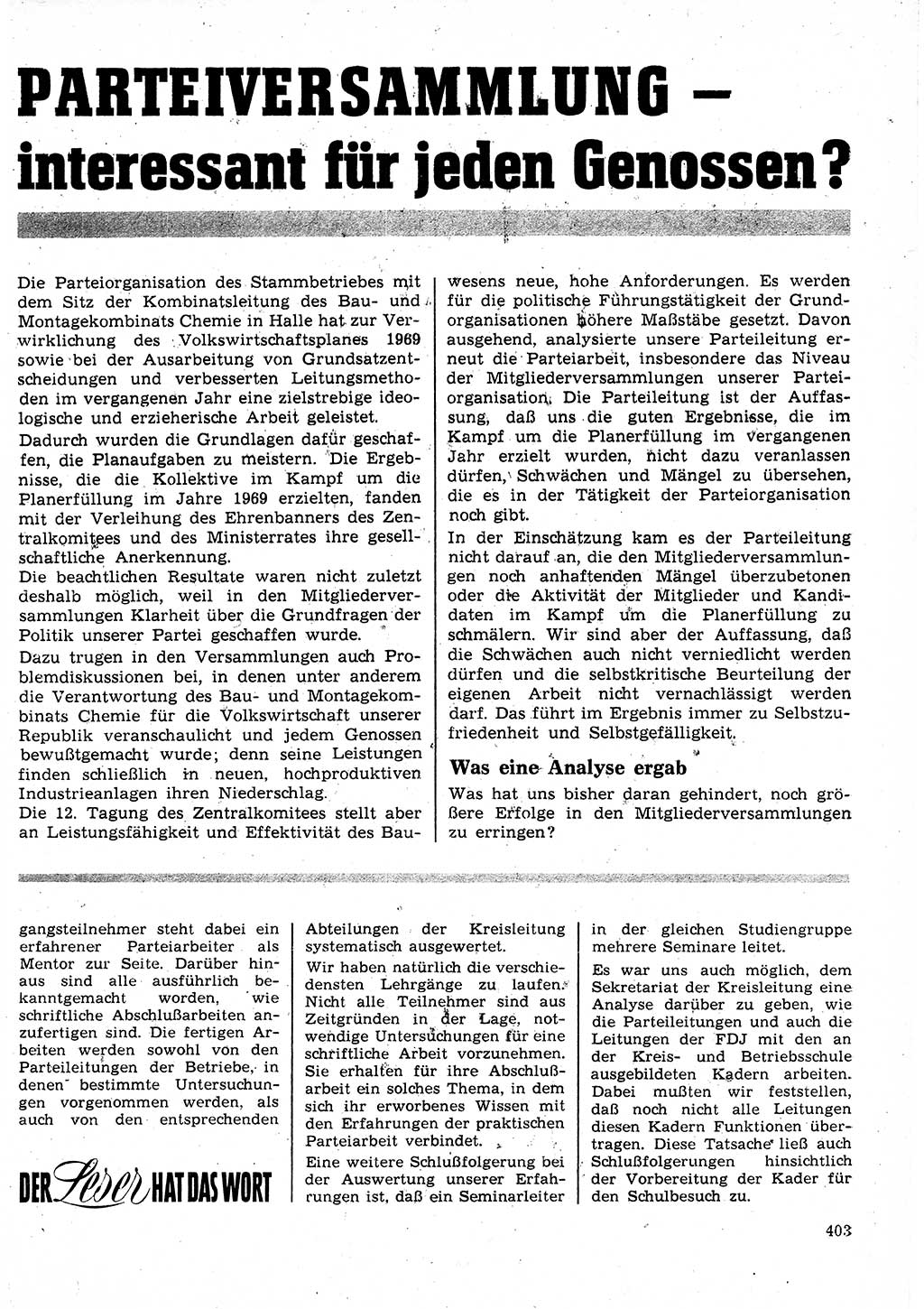 Neuer Weg (NW), Organ des Zentralkomitees (ZK) der SED (Sozialistische Einheitspartei Deutschlands) für Fragen des Parteilebens, 25. Jahrgang [Deutsche Demokratische Republik (DDR)] 1970, Seite 403 (NW ZK SED DDR 1970, S. 403)