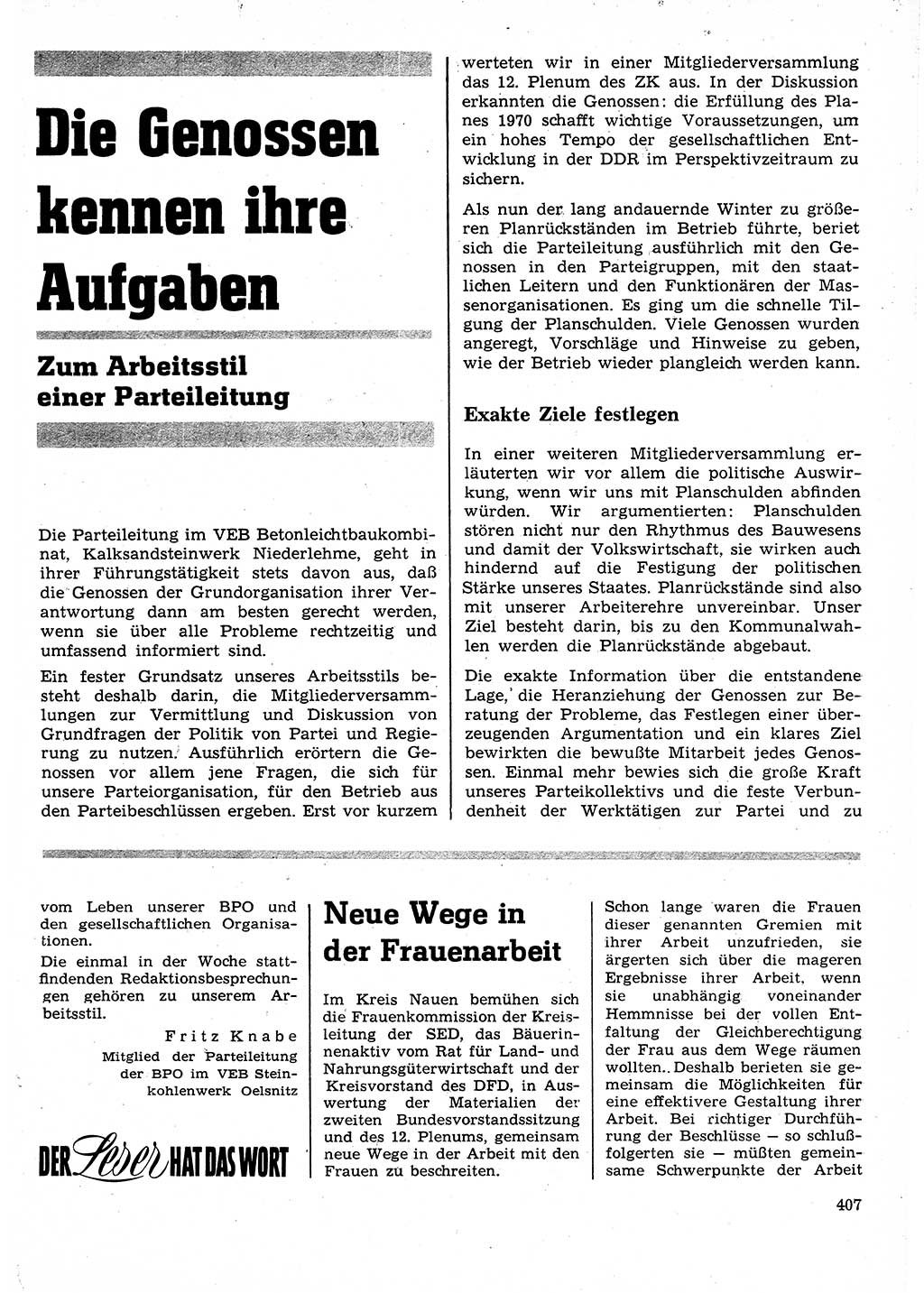 Neuer Weg (NW), Organ des Zentralkomitees (ZK) der SED (Sozialistische Einheitspartei Deutschlands) für Fragen des Parteilebens, 25. Jahrgang [Deutsche Demokratische Republik (DDR)] 1970, Seite 407 (NW ZK SED DDR 1970, S. 407)