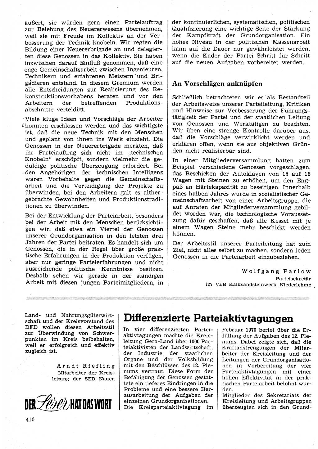 Neuer Weg (NW), Organ des Zentralkomitees (ZK) der SED (Sozialistische Einheitspartei Deutschlands) für Fragen des Parteilebens, 25. Jahrgang [Deutsche Demokratische Republik (DDR)] 1970, Seite 410 (NW ZK SED DDR 1970, S. 410)