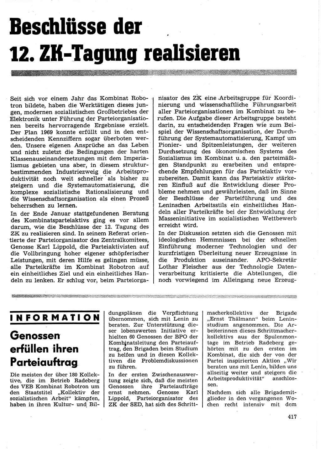 Neuer Weg (NW), Organ des Zentralkomitees (ZK) der SED (Sozialistische Einheitspartei Deutschlands) für Fragen des Parteilebens, 25. Jahrgang [Deutsche Demokratische Republik (DDR)] 1970, Seite 417 (NW ZK SED DDR 1970, S. 417)