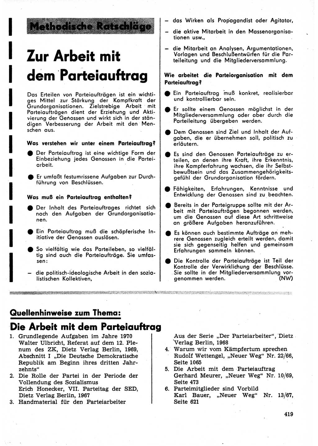 Neuer Weg (NW), Organ des Zentralkomitees (ZK) der SED (Sozialistische Einheitspartei Deutschlands) für Fragen des Parteilebens, 25. Jahrgang [Deutsche Demokratische Republik (DDR)] 1970, Seite 419 (NW ZK SED DDR 1970, S. 419)